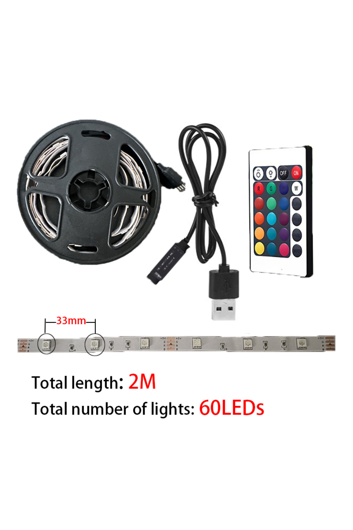 Choice-2m 5V 2M-RGB Color 2M LED Light String 60 Leds Computer Desk DIY Backlight 24 Key Remote Control RGB 4