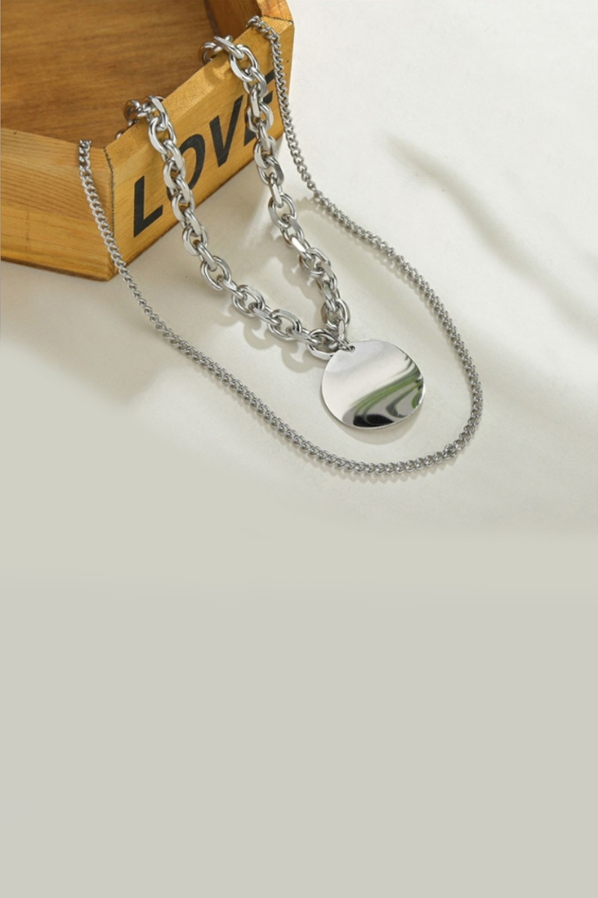 Chavin-Shiny Women's Locket Steel Necklace with 2 Chains Eh03 4