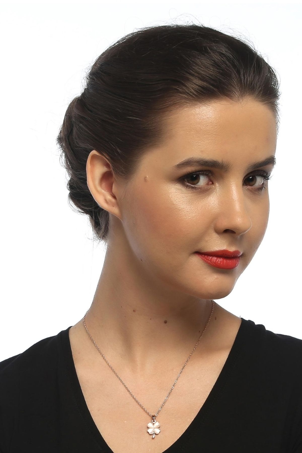 Chavin-Leaf and Clover Stone Detailed Lucky Necklace and Earring Set - Cy13 3