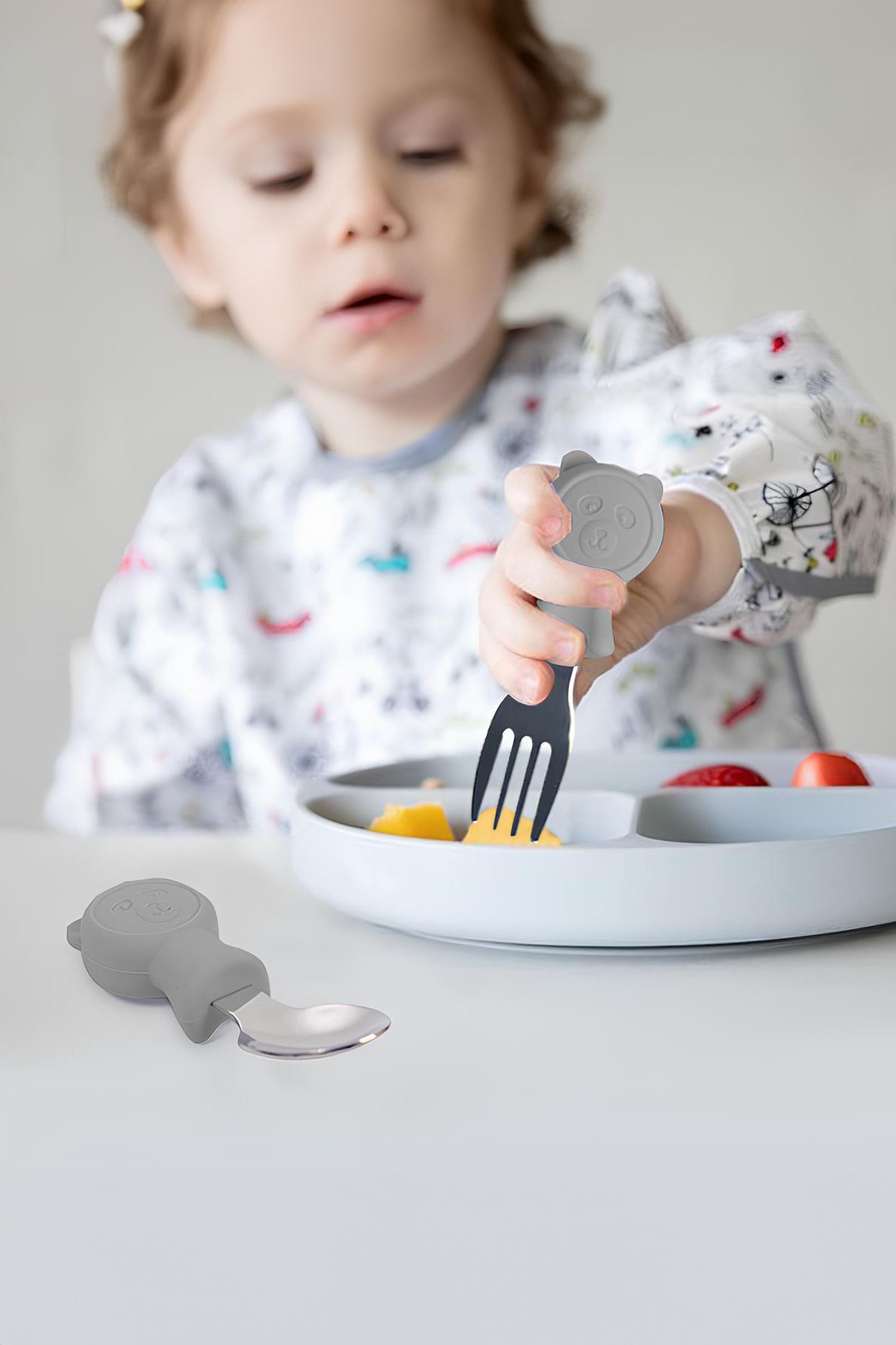 Chavin 304 Çelik Gri Bebek Ayıcık Model Çocuk Kaşık ve Çatal Set cin766gr fotoğrafı 2 (önizleme)
