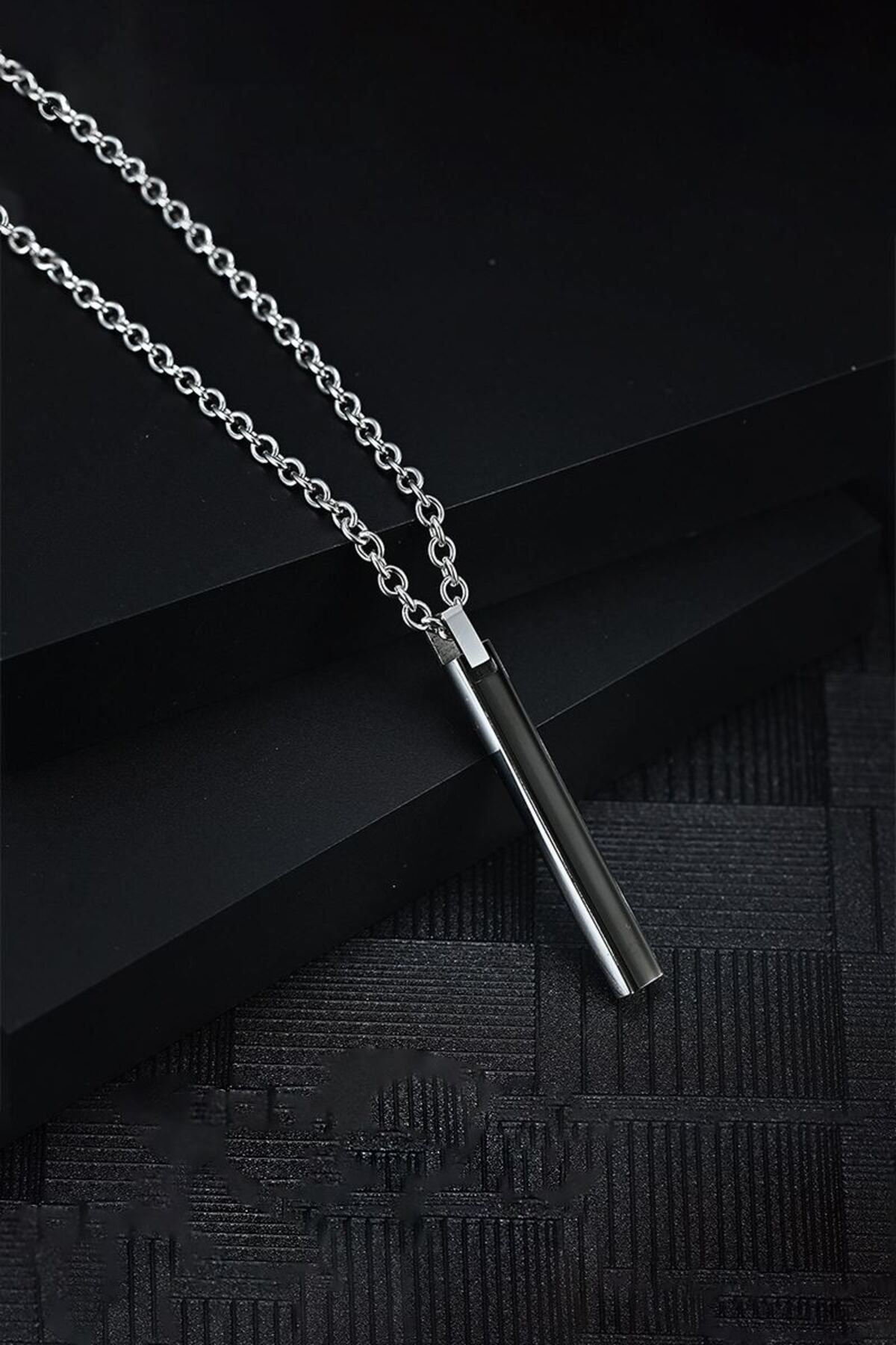 Chavin-Black Long Bar Enamel Steel Men's Necklace Eu53 2