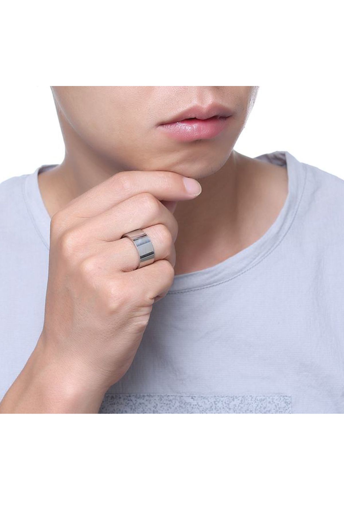 Chavin-10mm. Wide Glossy Gray Men's Steel Wedding Ring Ring Dt01 5