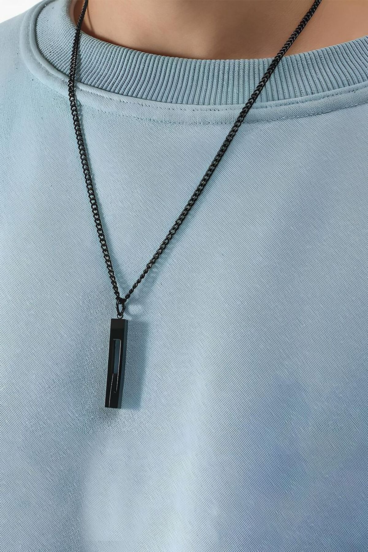 Chavin-Black Greek Pattern Bar Steel Men's Necklace Eu41Sy 3