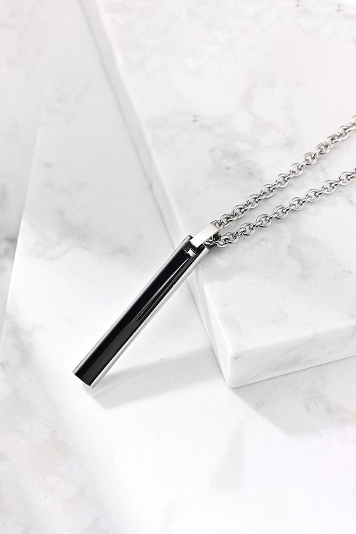 Chavin-Black Long Bar Enamel Steel Men's Necklace Eu53 3