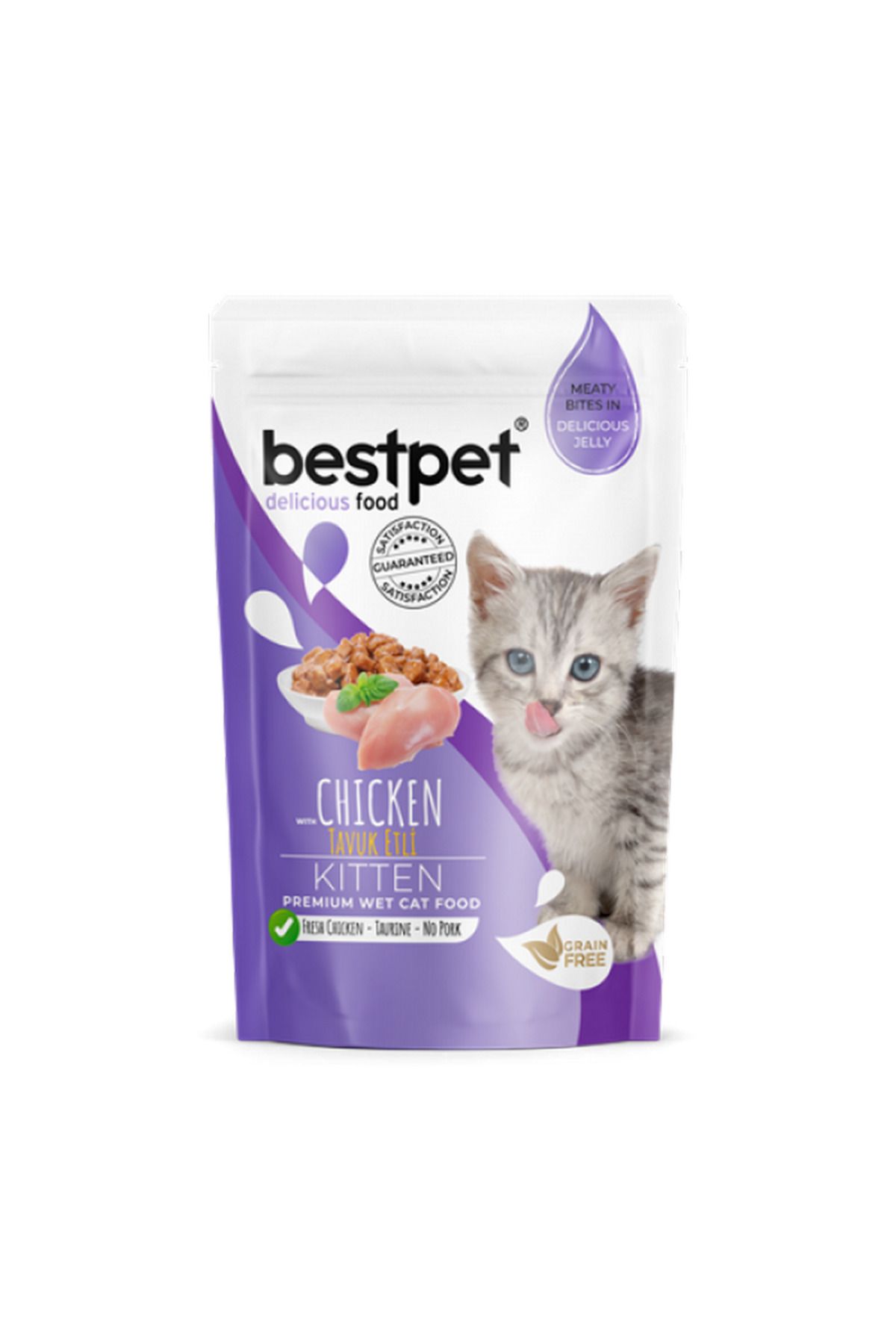 Bestpet 85 gr X 24 ADET Yavru Kediler İçin, Tahılsız, Jöle İçinde Tavuk Parça Etli Yaş M 403118