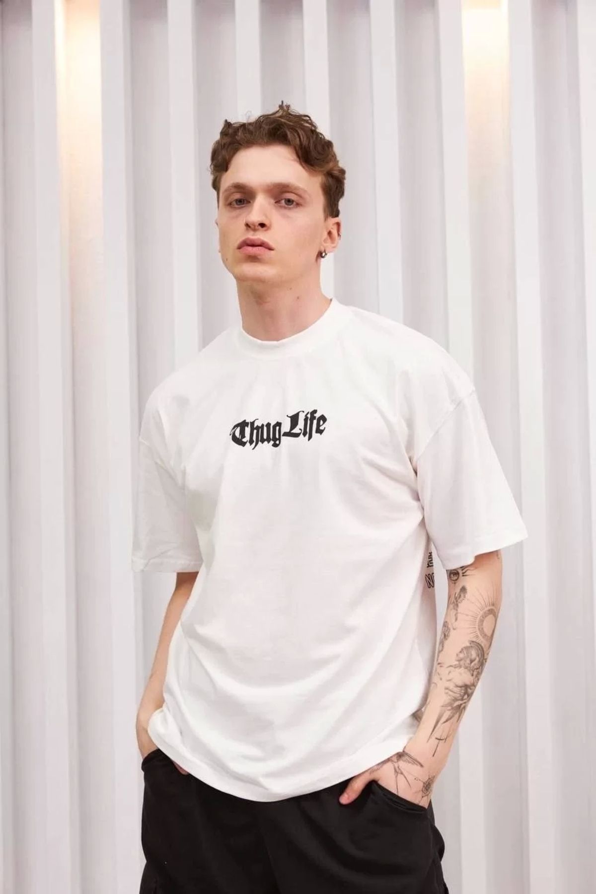 CVS Unisex Bisiklet Yaka Baskılı Oversize T-Shirt - Beyaz