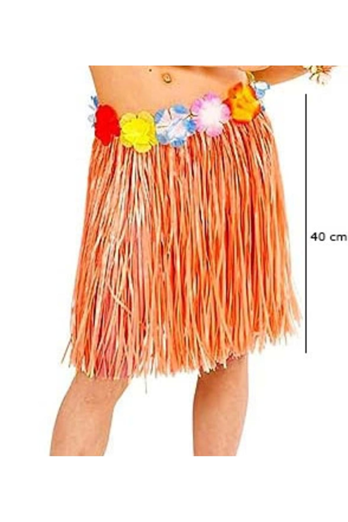 Ayaz World Yetişkin Ve Çocuk Uyumlu Turuncu Renk Püsküllü Hawaii Luau Hula Etek 40 Cm - AYZ8664-7194