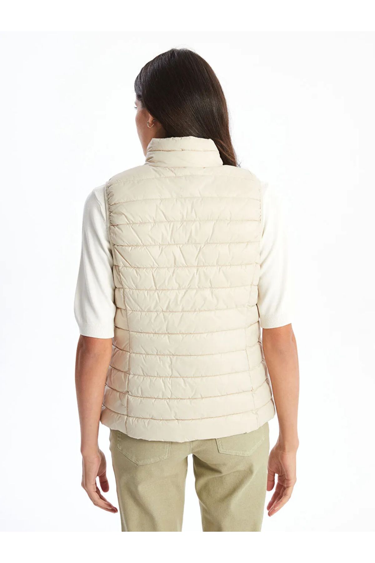 LC Waikiki-Lcwaikiki Beige Stand Collar Women's Puffer Vest - t t 3