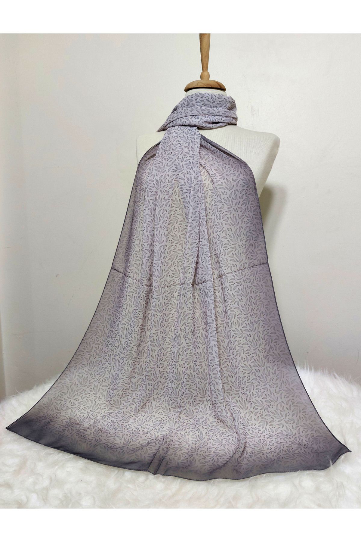 REMOMODA-180X70 cm Small Leaf Patterned Chiffon Shawl 2