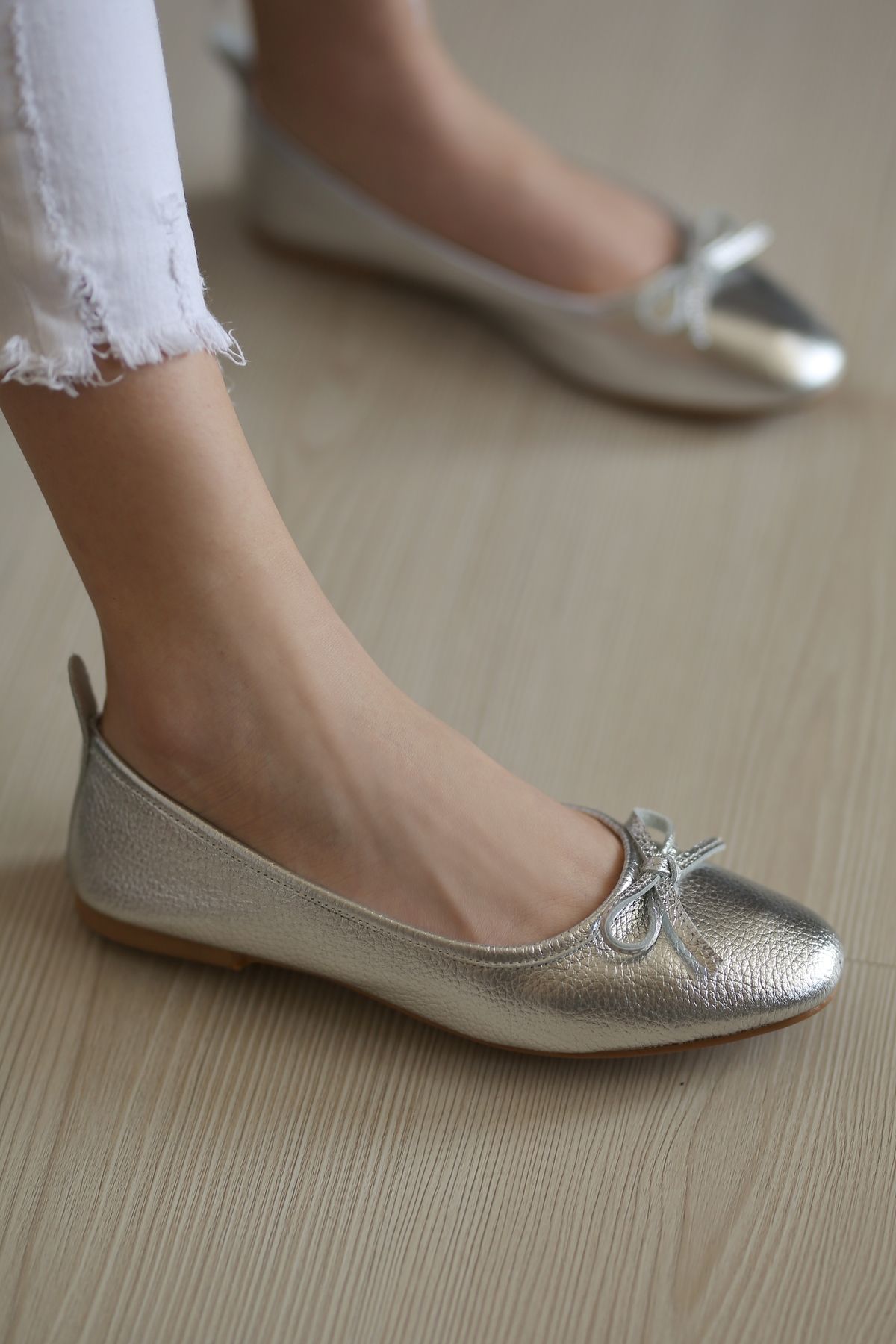 EREN SHOES BAG-Ki̇tty Real Leather Soft Lightweight Bow Ballerinas 2