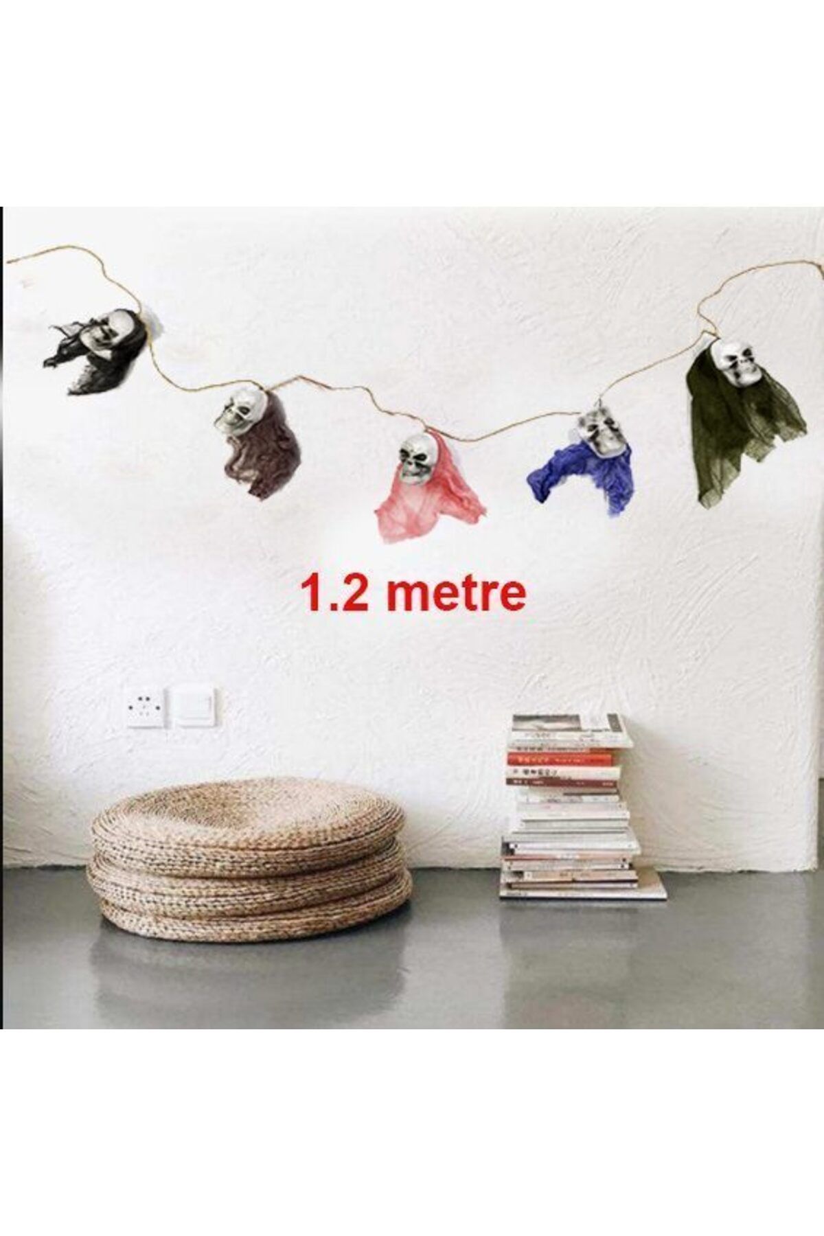 Astra Market İp Üzeri 5 Adet Kuru Kafa Asmalı Süs 1.2 Metre
