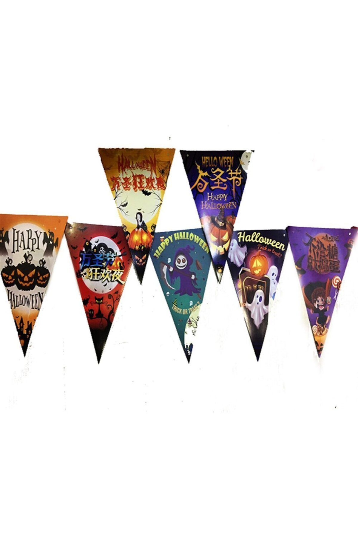 Astra Market Lüks Baskılı Üçgen Model Halloween Banner Süs Bayrak 8 li
