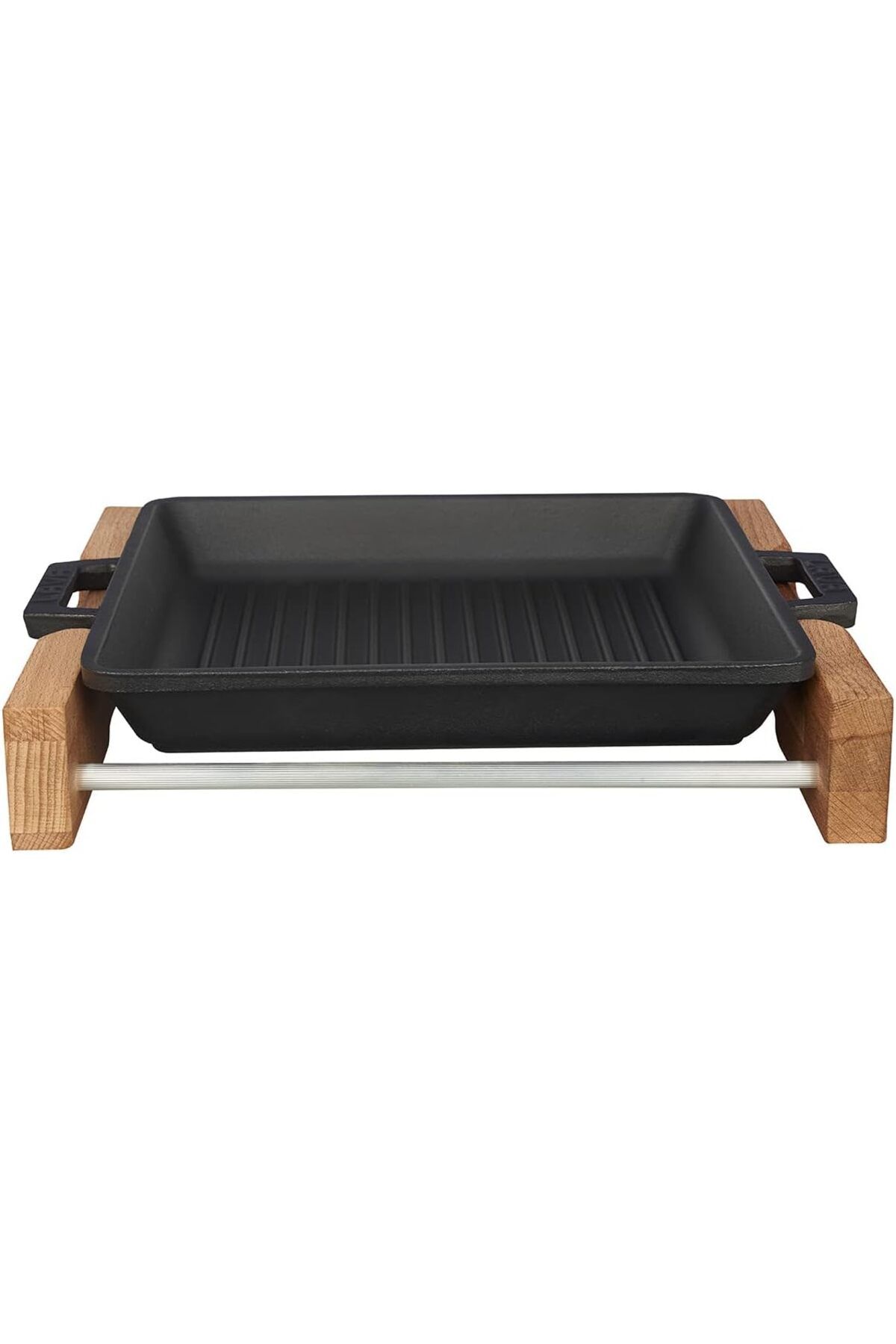STOREMAX buxystorem Metal Döküm Izgara Tava, Metal Kulplu, Ahşap Standlı, 26x26 cm trendymx 999662