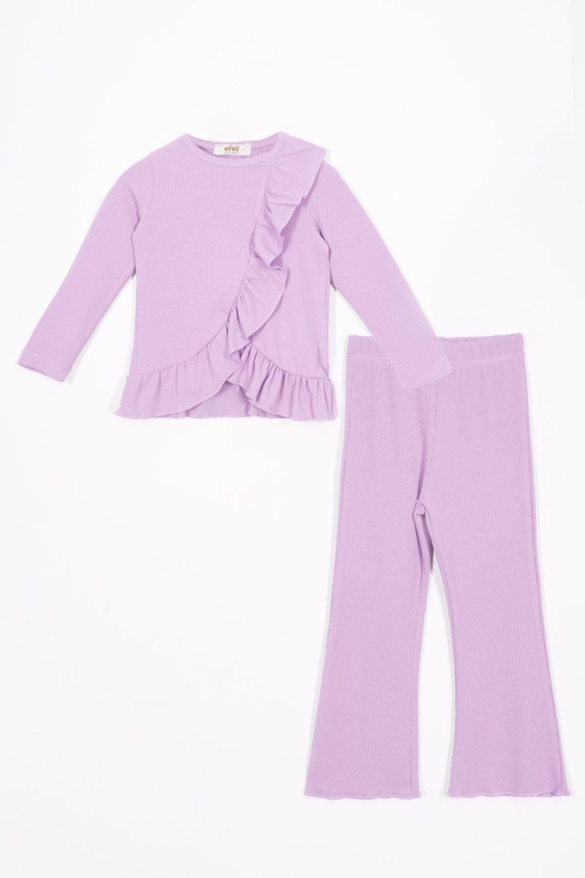 zepkids-Ruffled Hem Flared Leg Lilac Color Girl's Suit 1