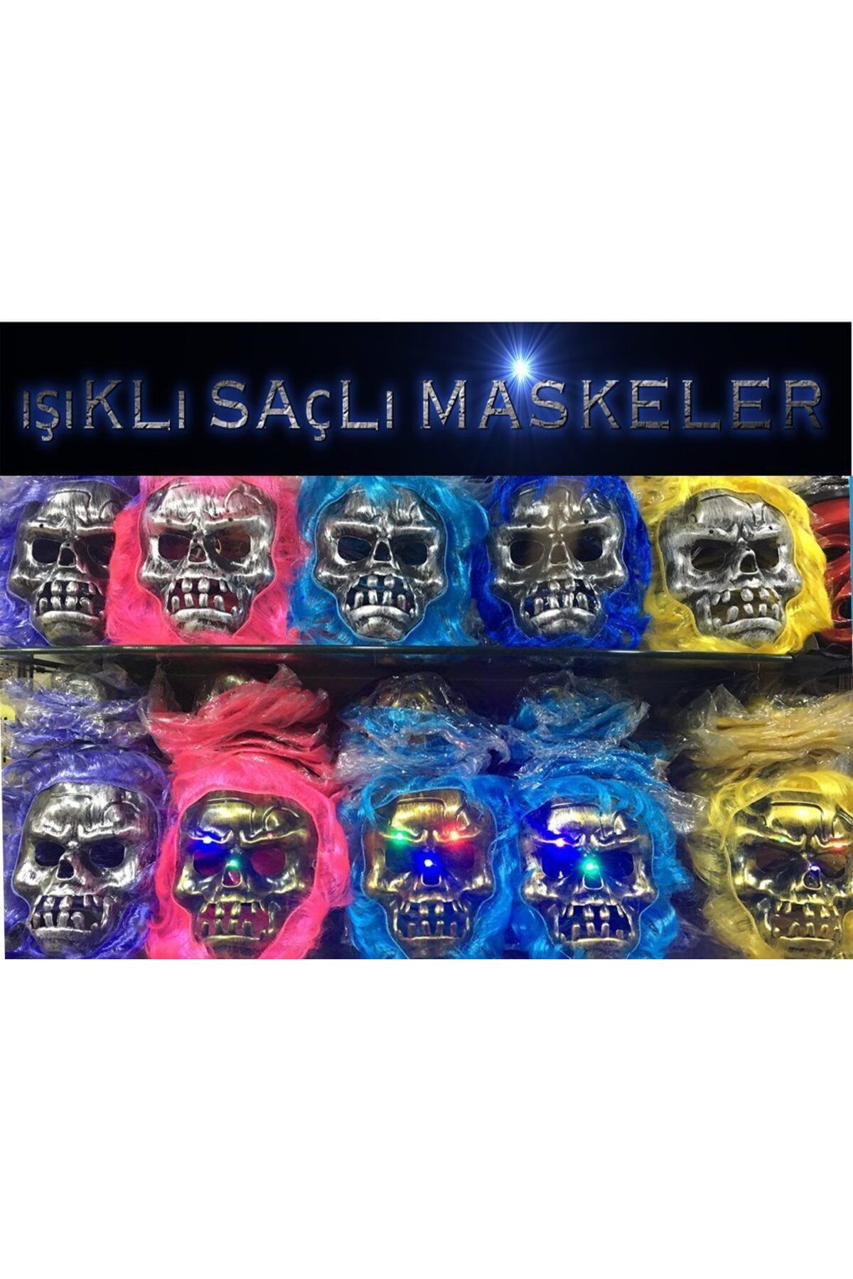 Astra Market Cadılar Bayramı Işıklı Halloween Kuru Kafa Maskesi 1 Adet karışık Renk