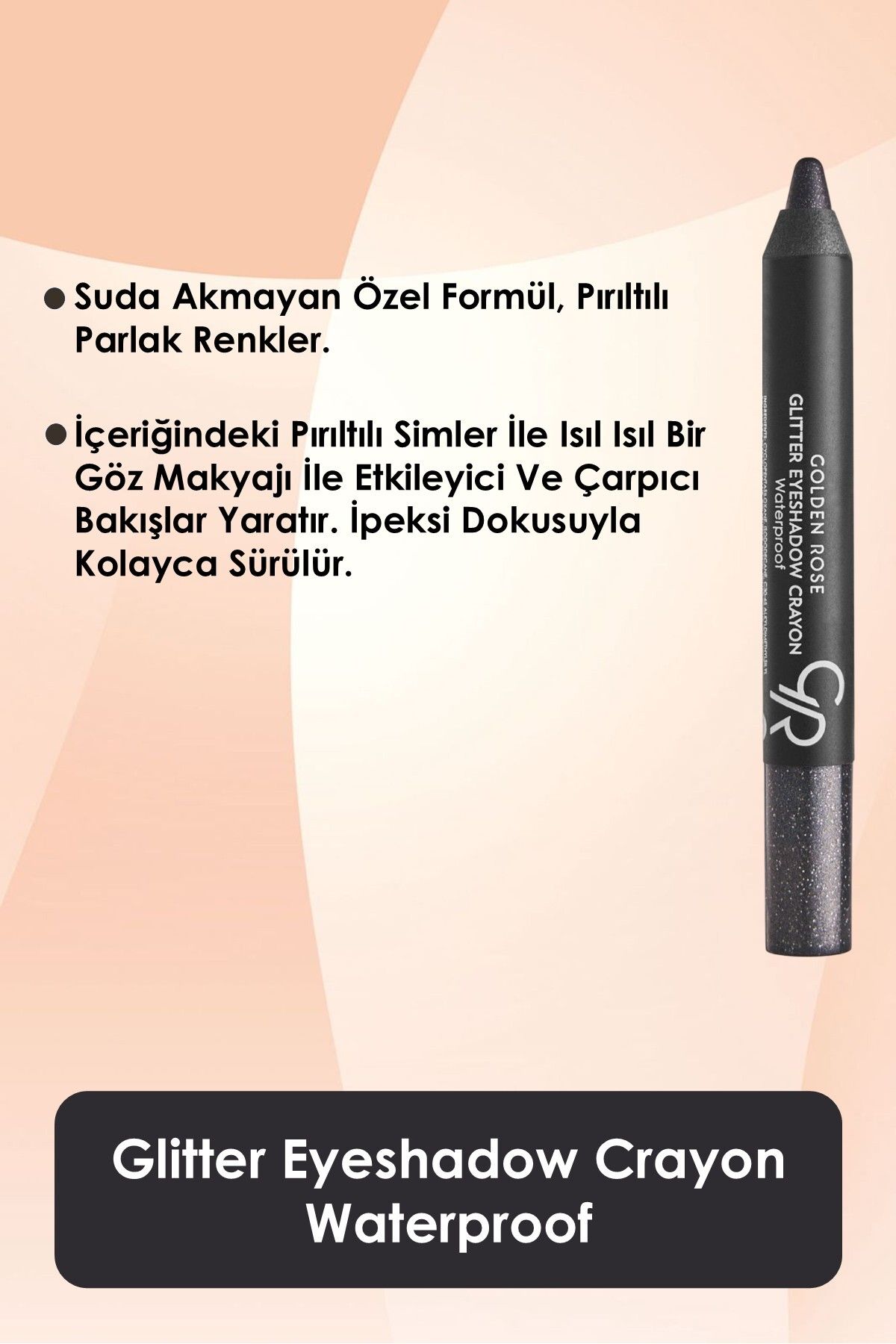 سایه چشم براق مداد رنگی ضد آب No: 55 Midnight Black - Glitter Pencil Eye Shadow - 8691190815554 Golden Rose