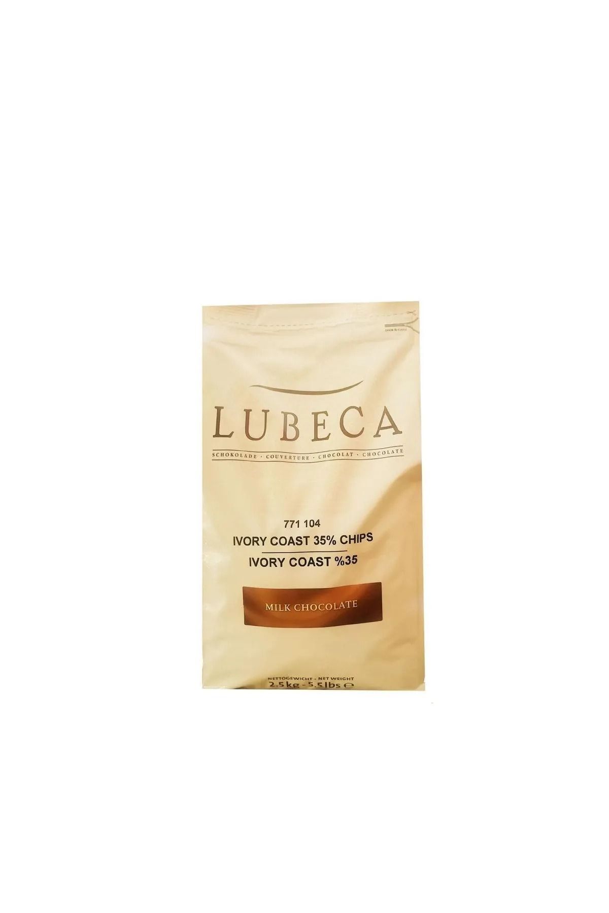 Lubeca Ivory Coast %35 Chips Milk Chocolate ( %35 Kakaolu Sütlü Kuvertür Pul Çikolata ) 2.5 Kg.