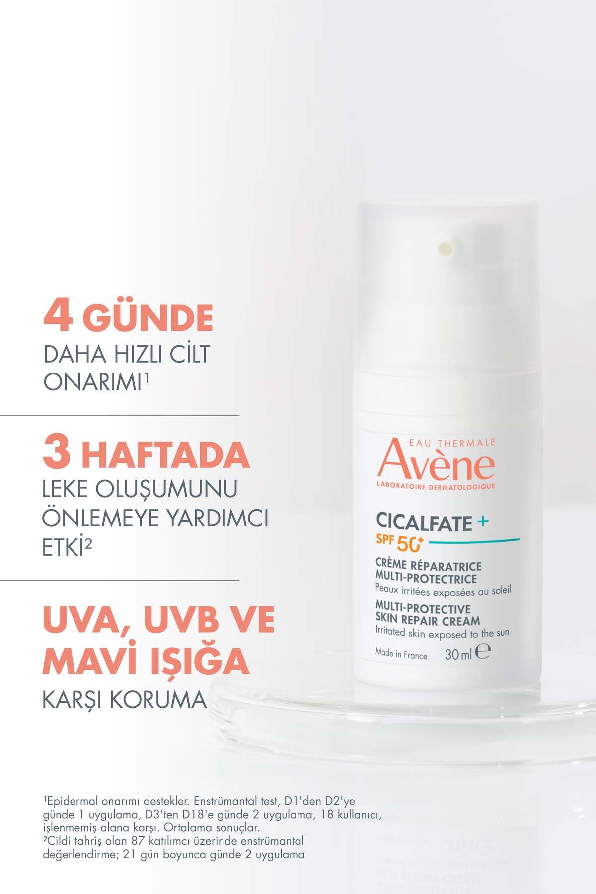 کرم ترمیم کننده پوست Cicalfate+ با محافظت بالا SPF50+ برای پوست های حساس و آسیب دیده 30 میلی لیتر Avene
