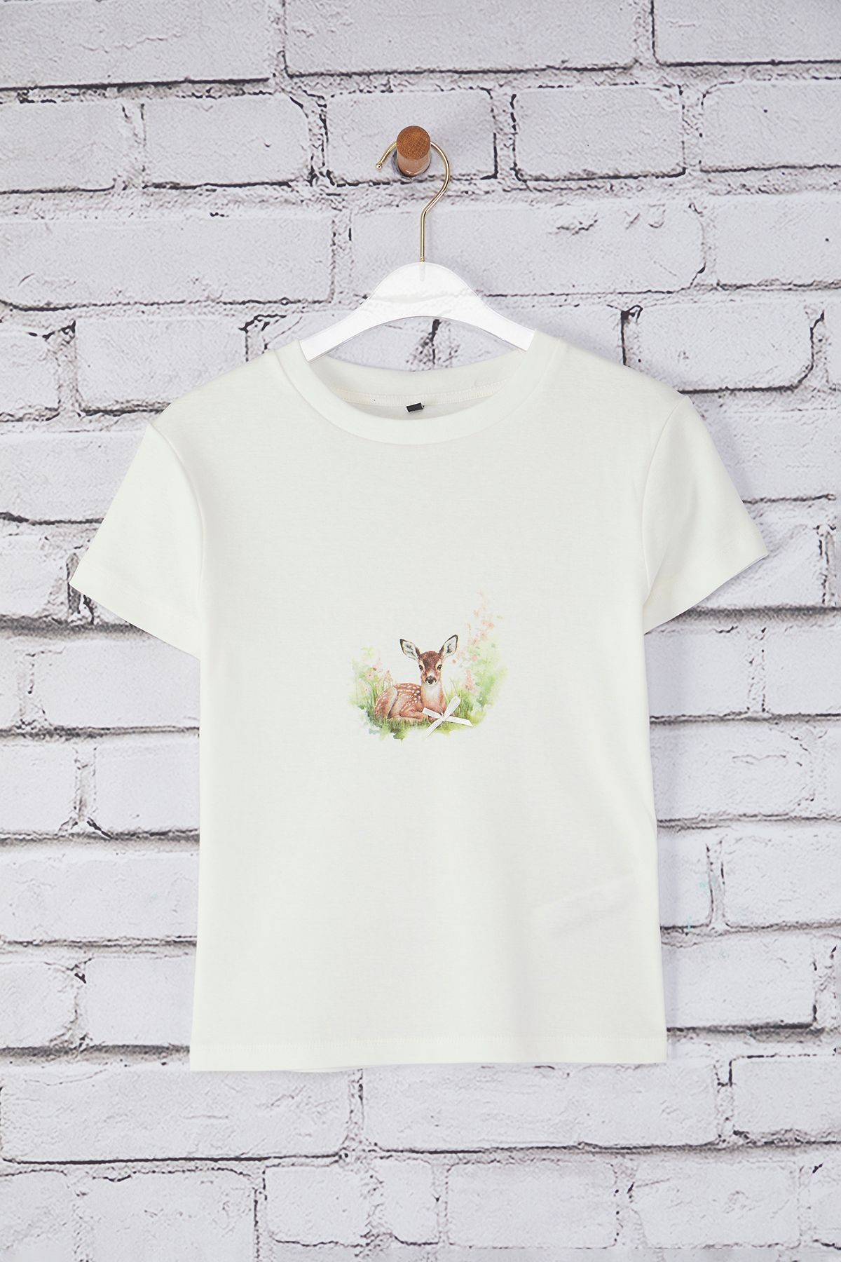 Trendyol Collection Ecru Deer Printed/fits Body Dzianinowa Koszulka T-shirt Kobieta - XL