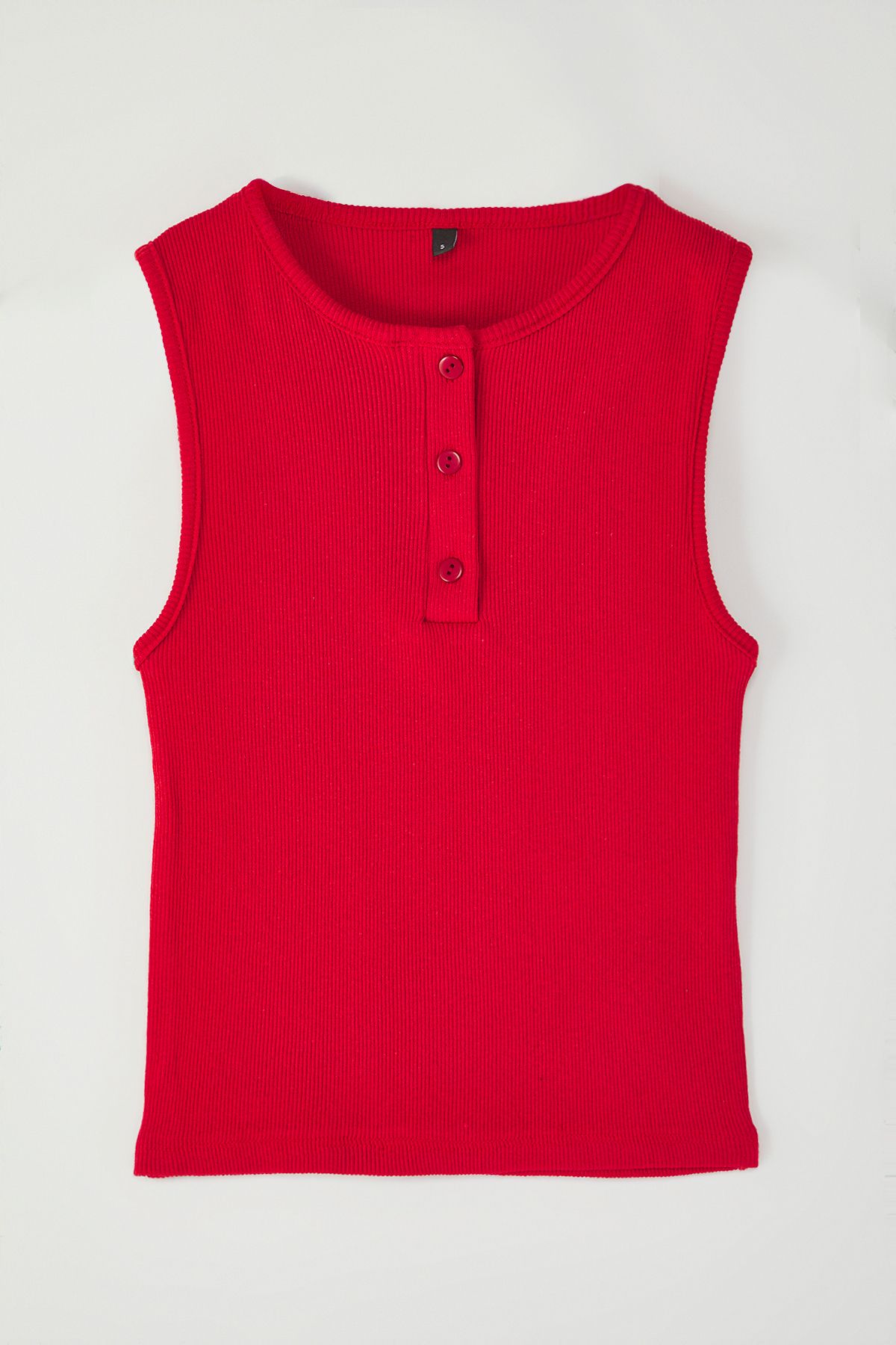 Trendyol Collection-Stretchy Ribbed Red Crop Undershirt - Pool Collar, Zero Sleeve, Button - Twoss25Al00028 5