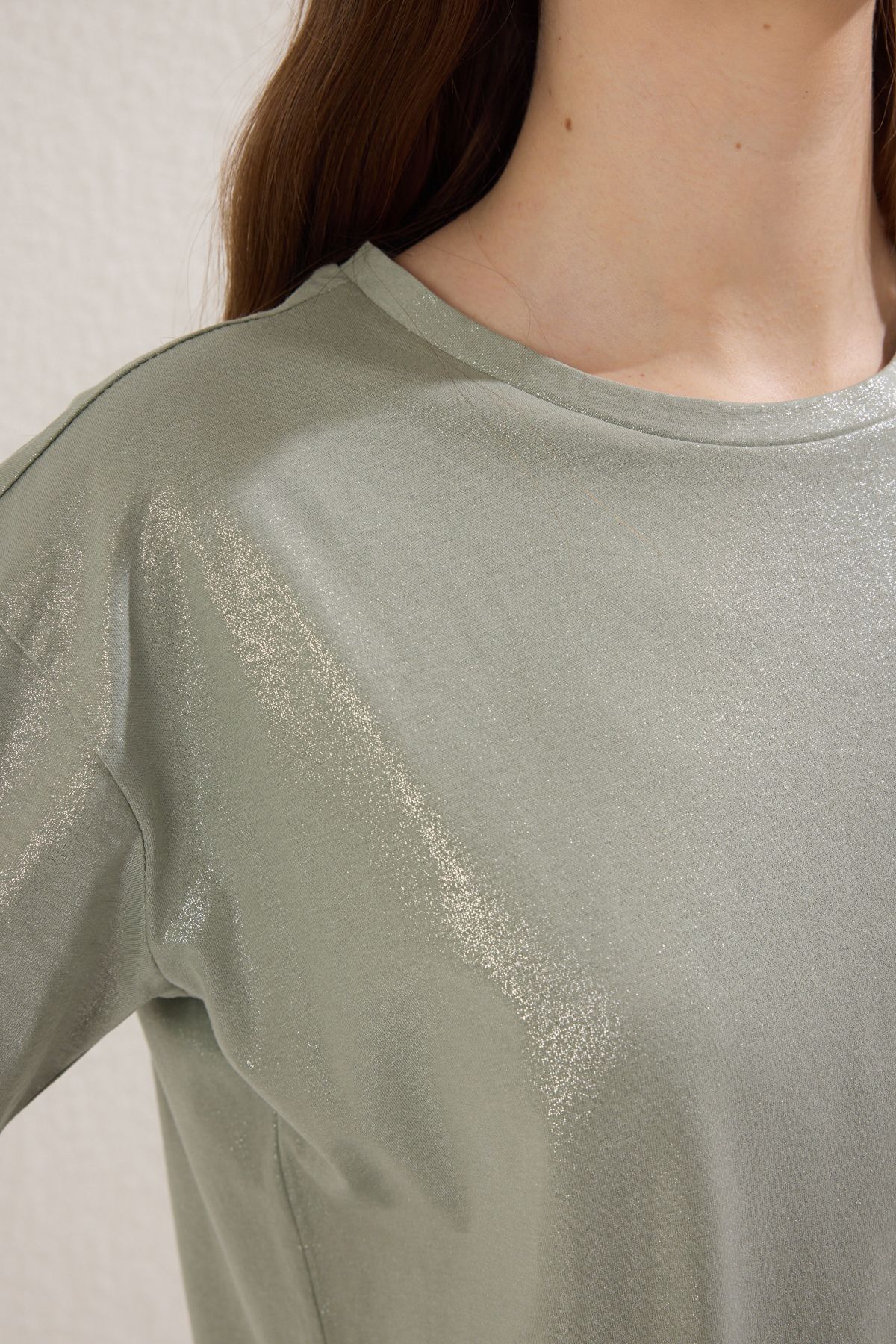 Trendyol Collection-Light Khaki Knitted Blouse with Leaf Print - Regular Fit Twoss24Bz00097 3