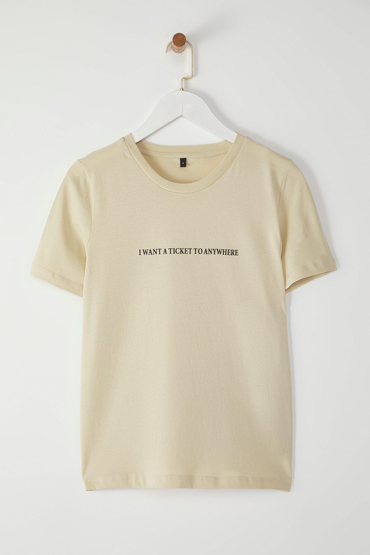 Trendyolmilla  Taş %100 Pamuk Slogan Baskılı Relaxed/Rahat Kesim Basic Bisiklet Yaka Örme T-Shirt TWOSS20TS0207 - Görsel 5