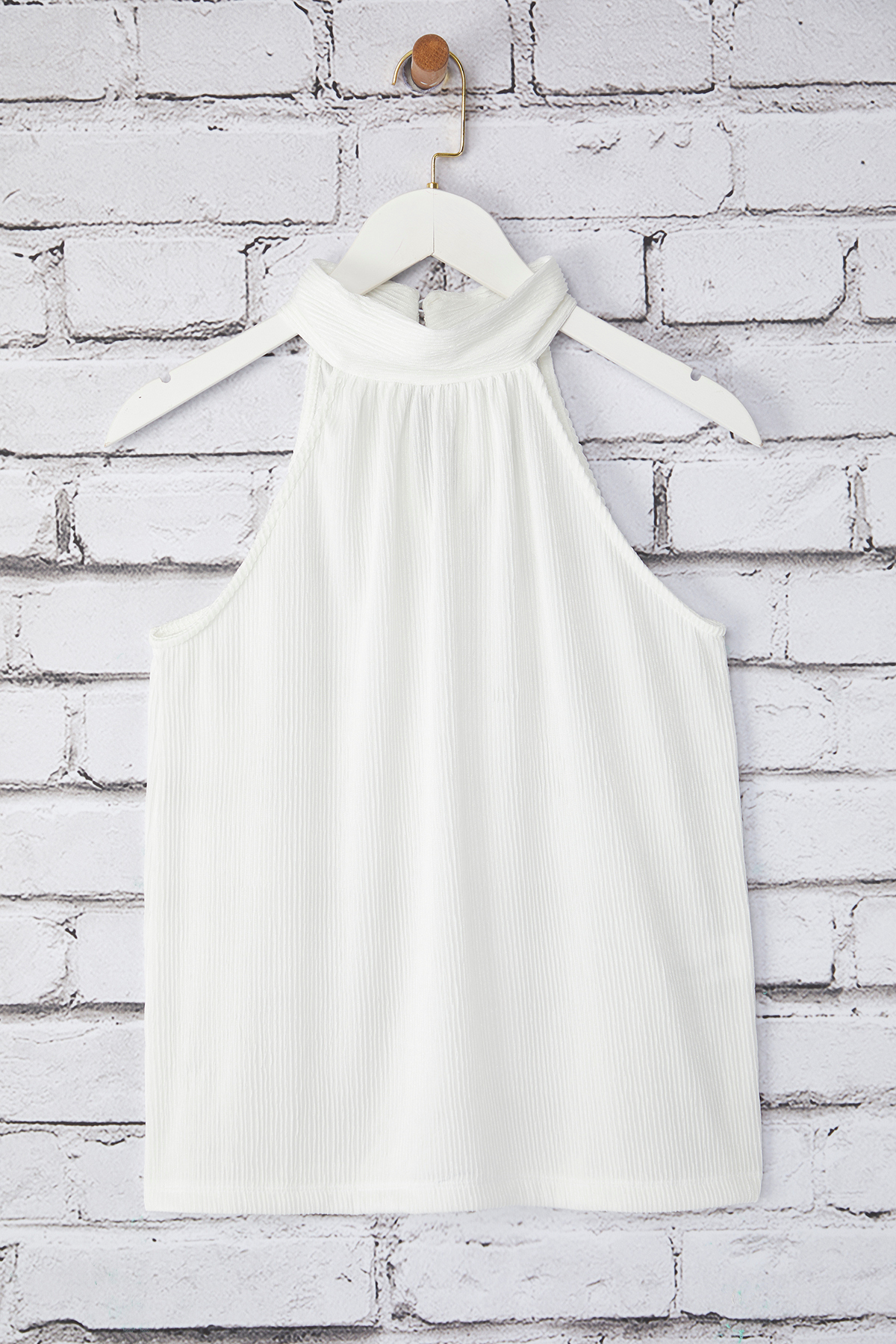 Trendyolmilla  Ekru Regular/Normal Kalıp Dik Yaka Fit Pilise Esnek Örme Bluz TWOSS23BZ00952 - Görsel 5