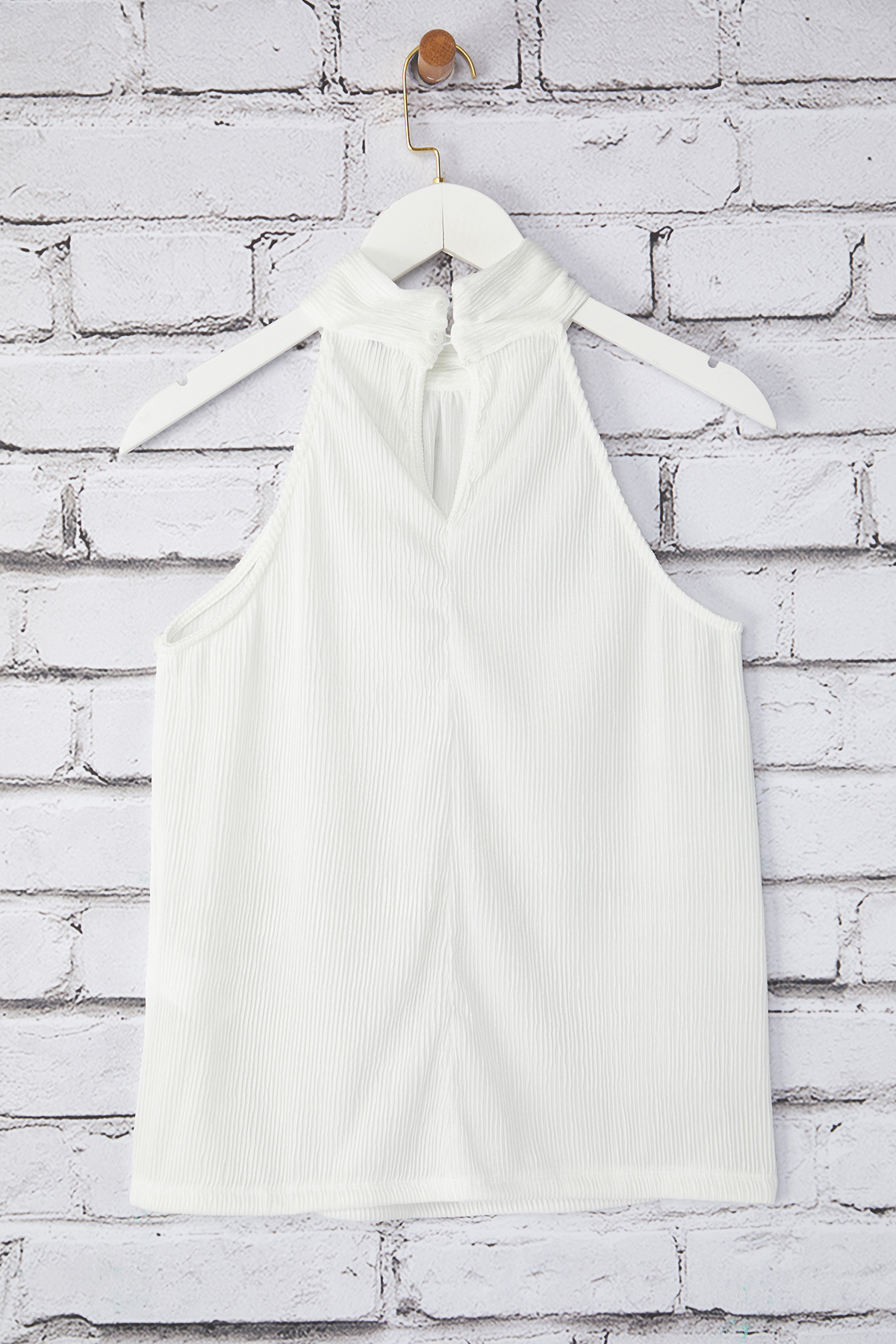 Trendyolmilla  Ekru Regular/Normal Kalıp Dik Yaka Fit Pilise Esnek Örme Bluz TWOSS23BZ00952 - Görsel 6