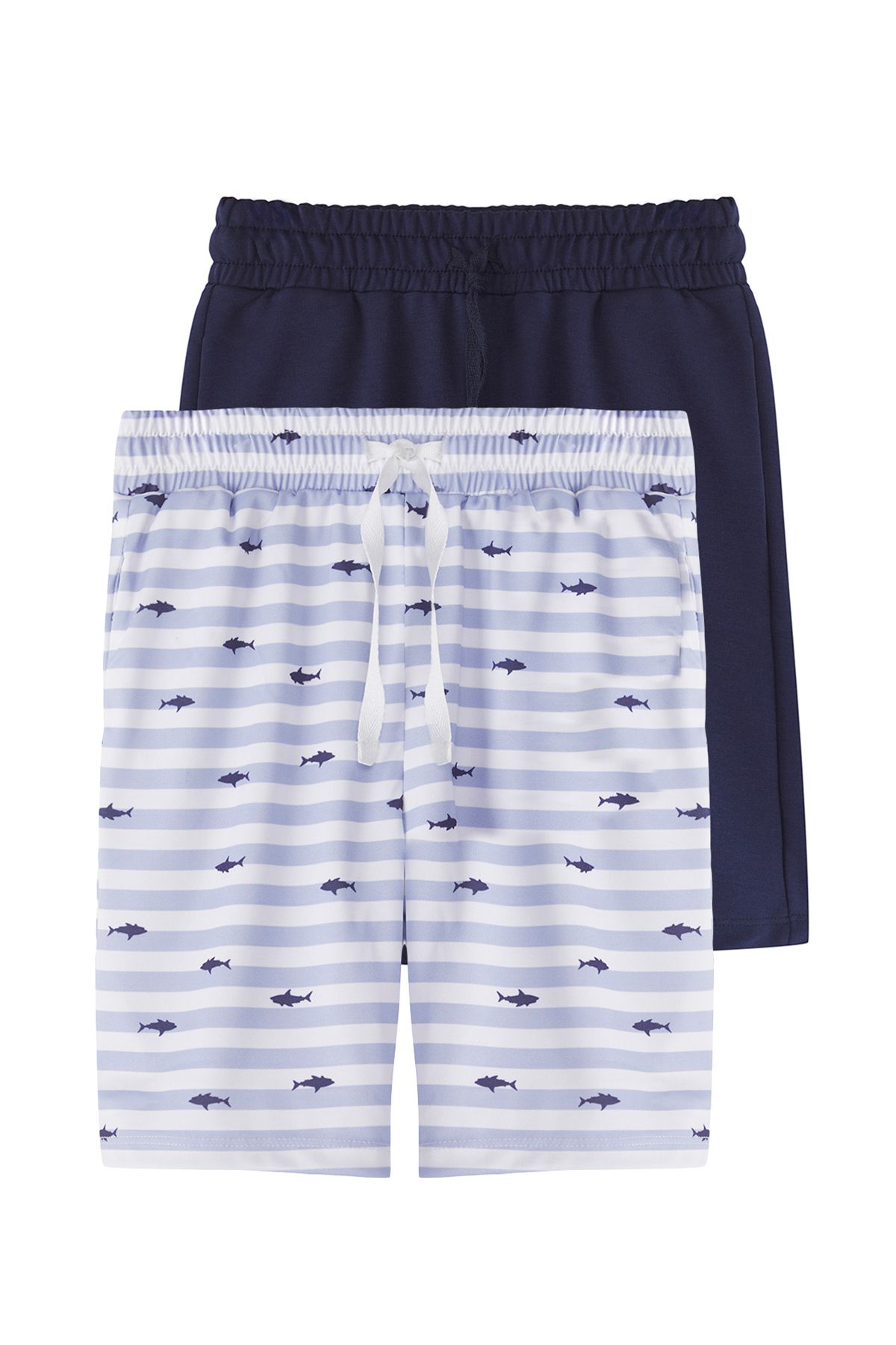 TRENDYOLKIDS Chłopięce Spodenki Dzianinowe - Baby Blue-navy 2 Sztuki Tkdss25sr00004 Mężczyzna - 4-5 lat