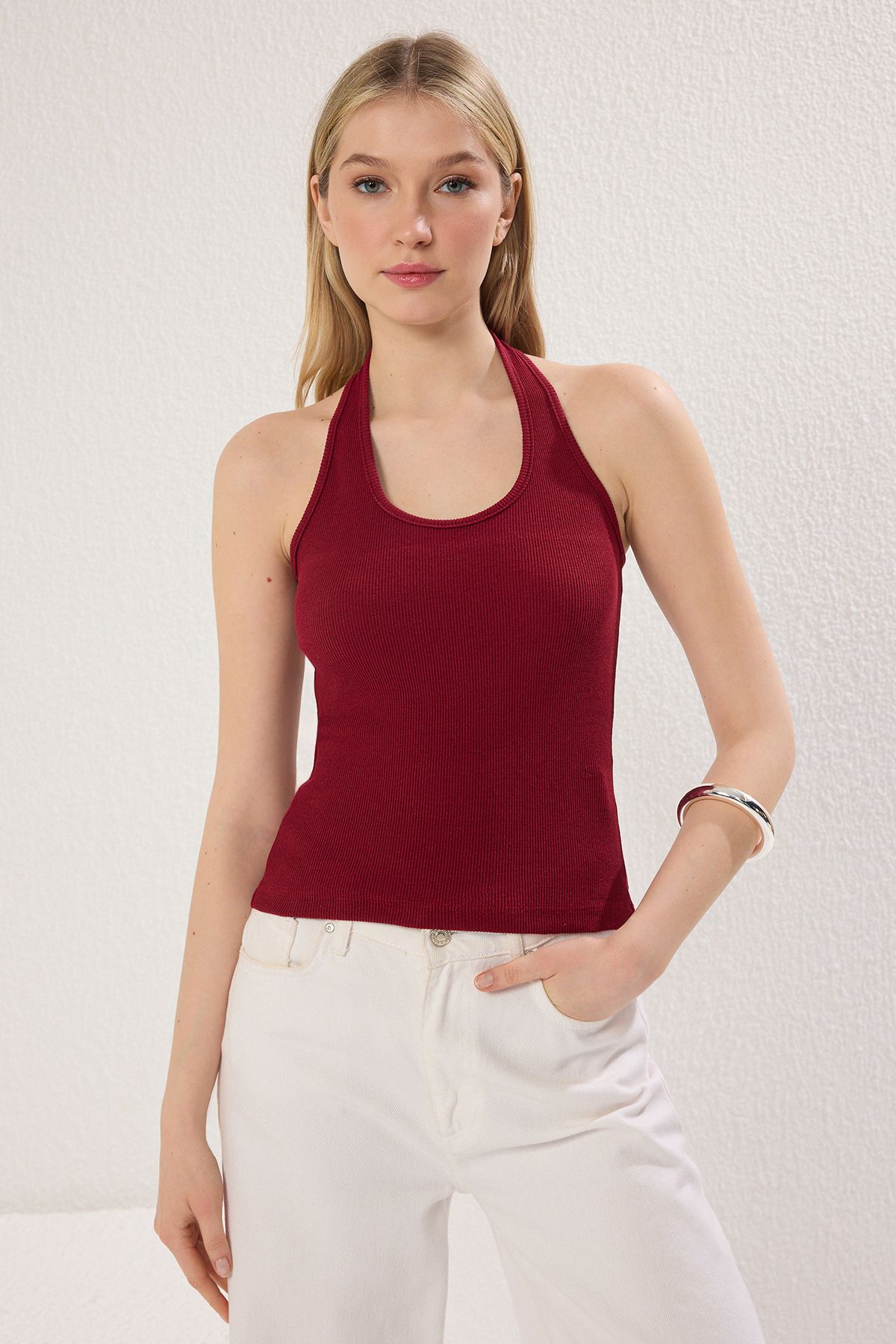 Trendyol Collection-Strick-Unterhemd mit Poolkragen, flexibler Passform – Anthrazit/Burgunderrot, 2er-Pack TWOSS25AL00049 5