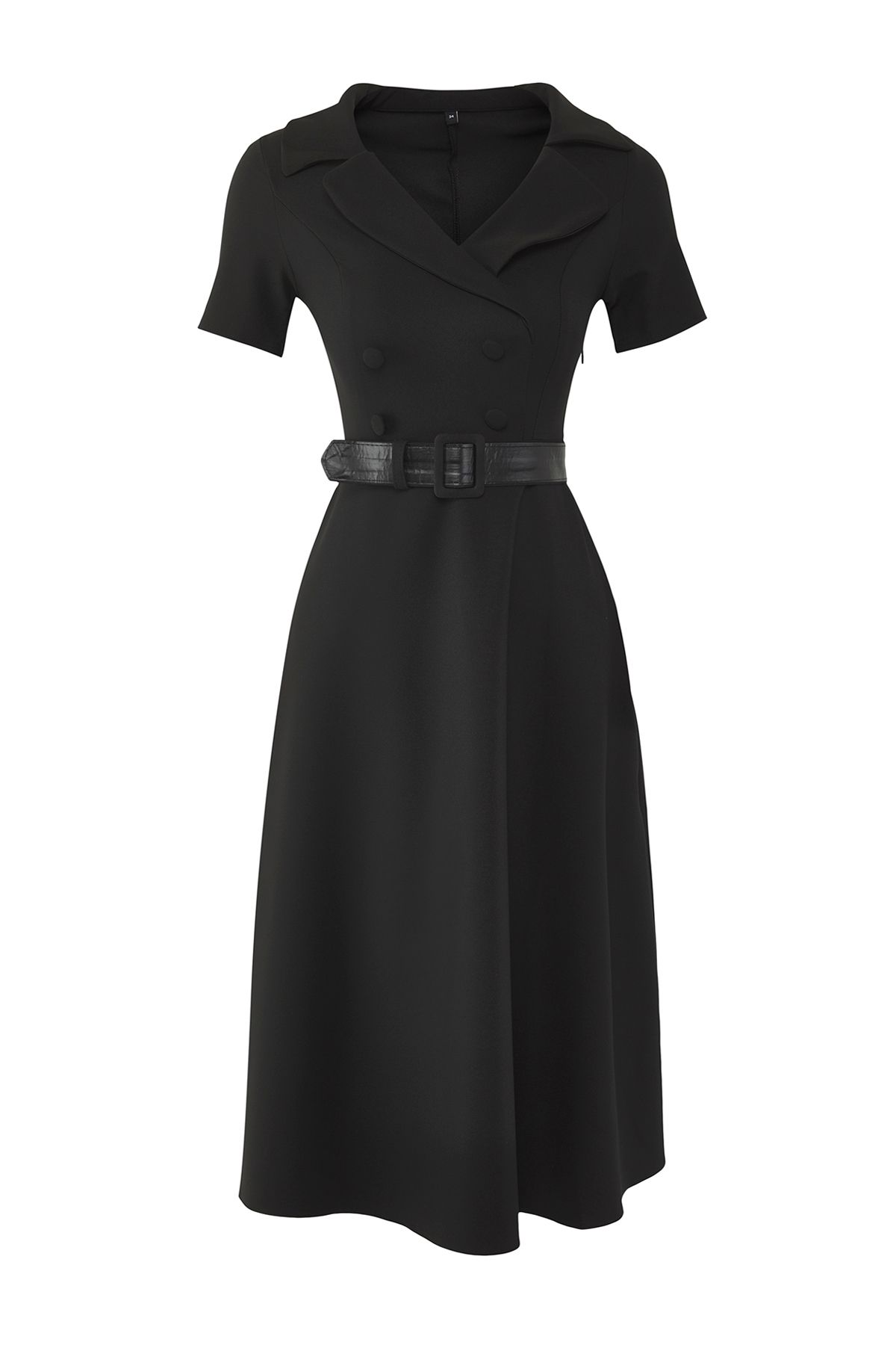 Trendyol Collection-Czarna, zapinana na guziki szczegółowa tkana sukienka midi z rozcięciem/rozcięciem na pasek TWOSS22EL1185 6