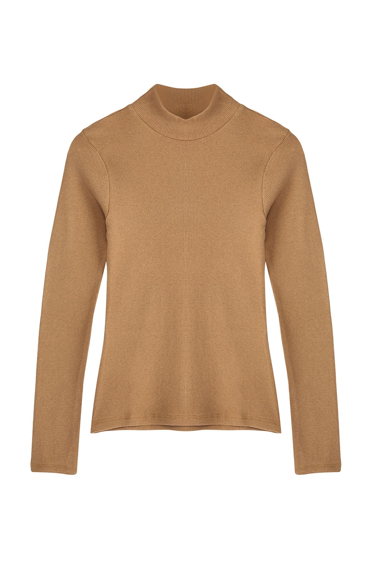 Trendyol Collection-Nerzfarbene, taillierte, langärmlige, gerippte, dehnbare Strickbluse mit hohem Kragen TWOAW21BZ0423 6