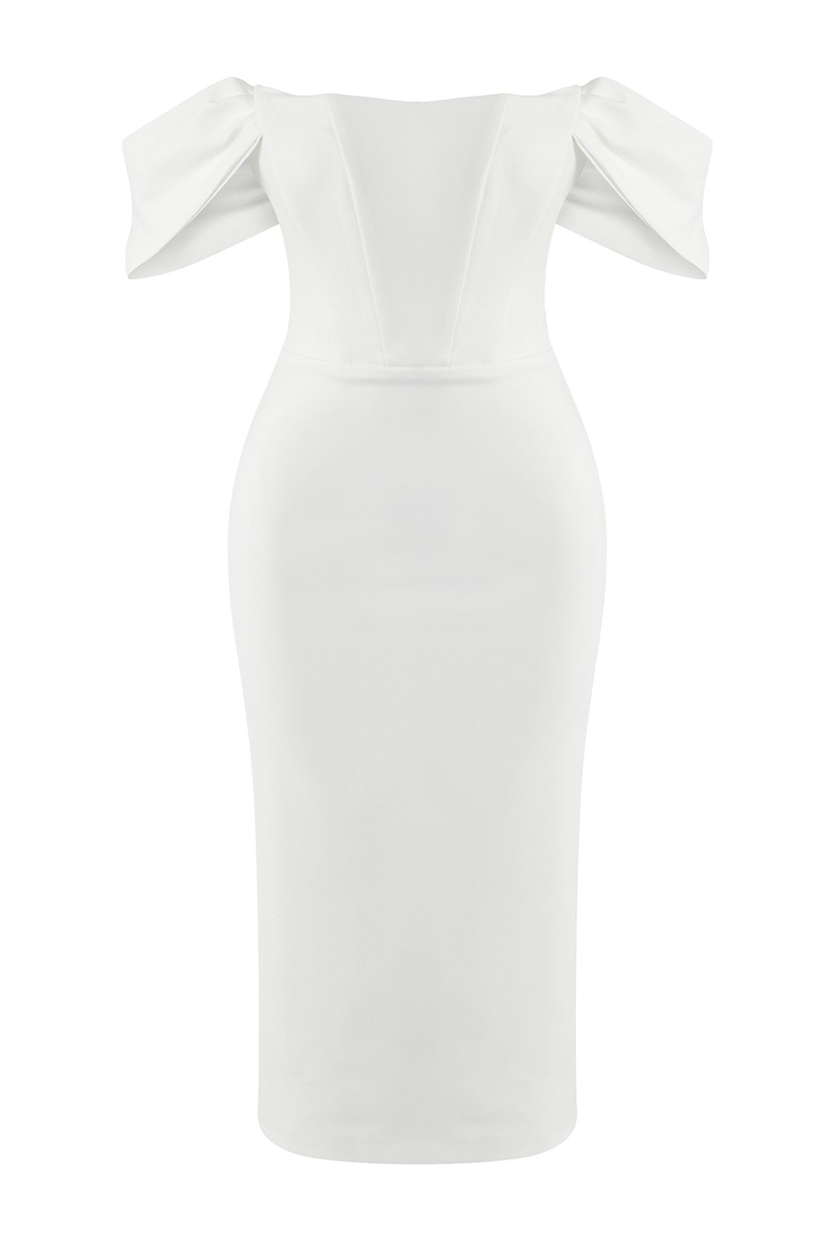 Trendyol Collection-Weißes, figurbetontes Brautkleid mit Korsettdetails, gewebtes, stilvolles Abendkleid, Nachtabendkleid TPRSS22EL00097 7