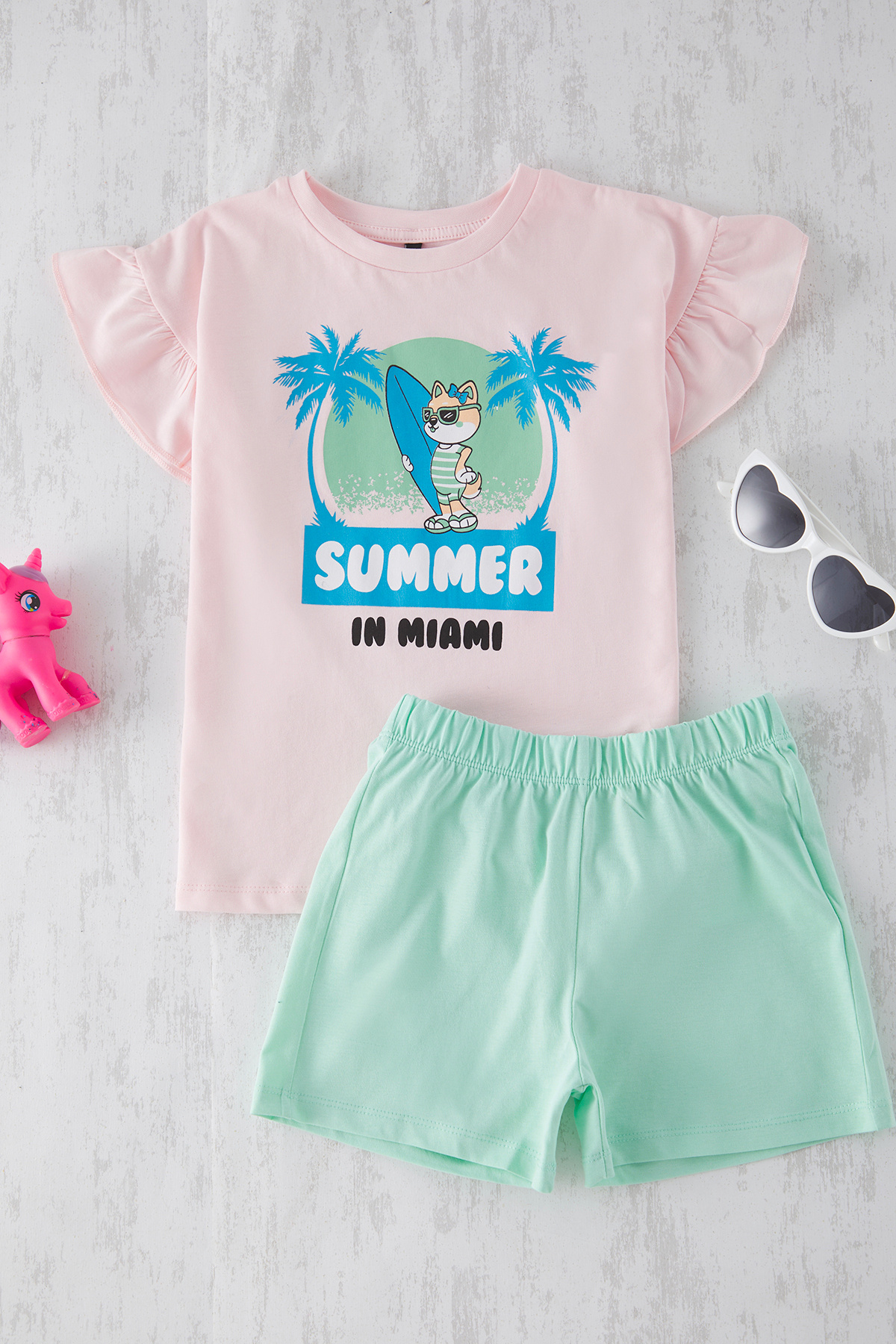 TRENDYOLKIDS Rosa Mädchen-Pyjama-Set aus 100 % Baumwolle mit Rüschenmuster un...