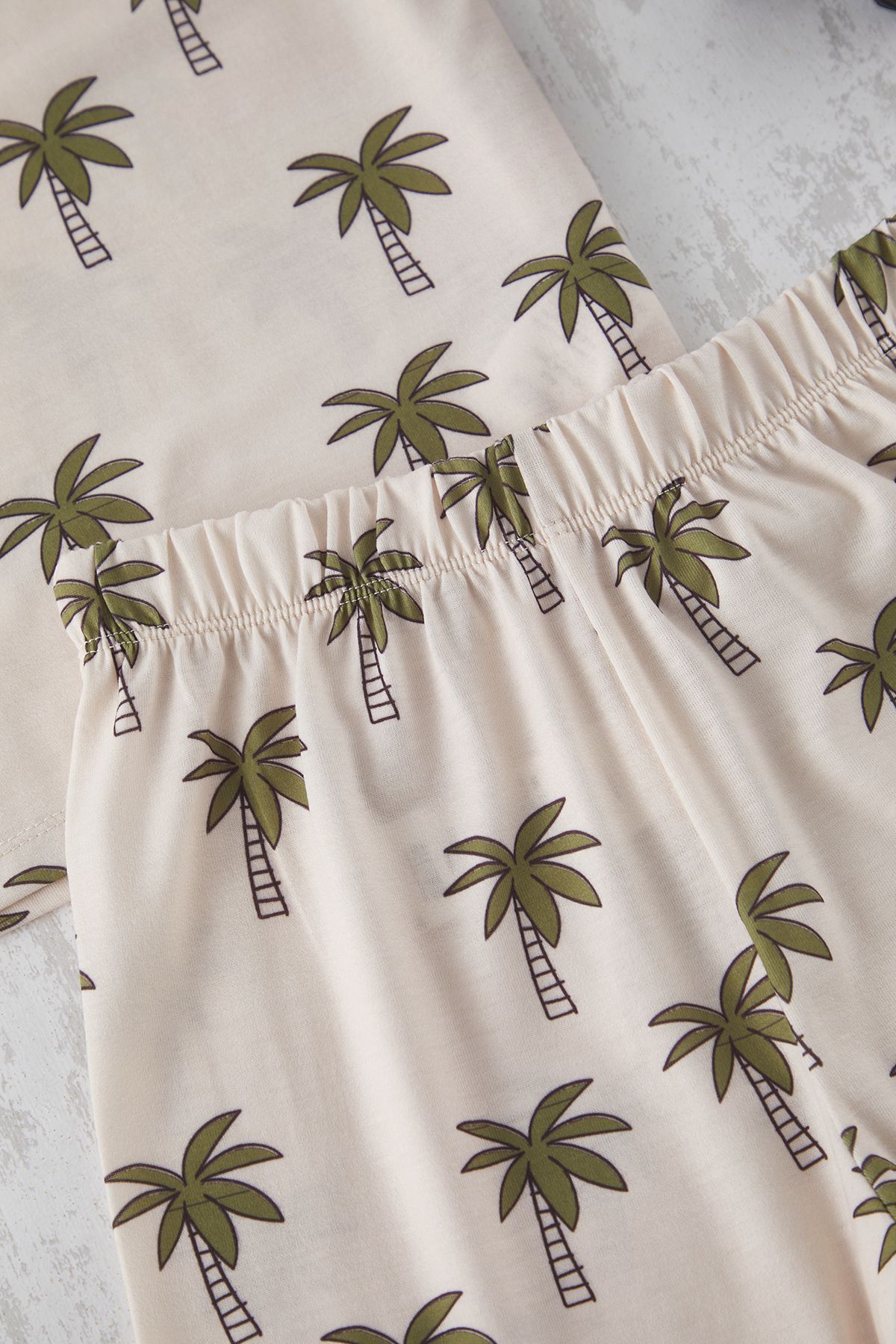 TRENDYOLKIDS-Stone Boy's Palm Pattern Tričko-Šortky Pletené pyžamo Set TKDSS25AU00117 4