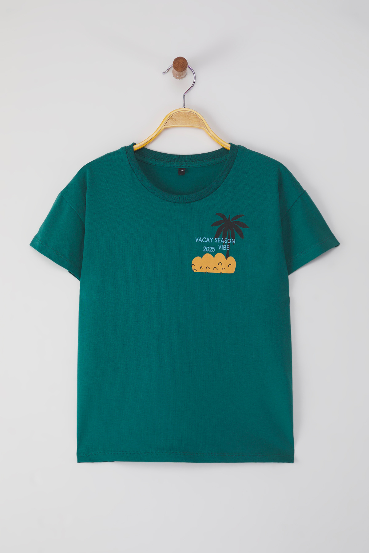 Trendyolmilla Kids Petrol Erkek Çocuk %100 Pamuk Baskılı Regular/Normal Kalıp Kısa Kol Örme T-Shirt TKDSS25TS00088