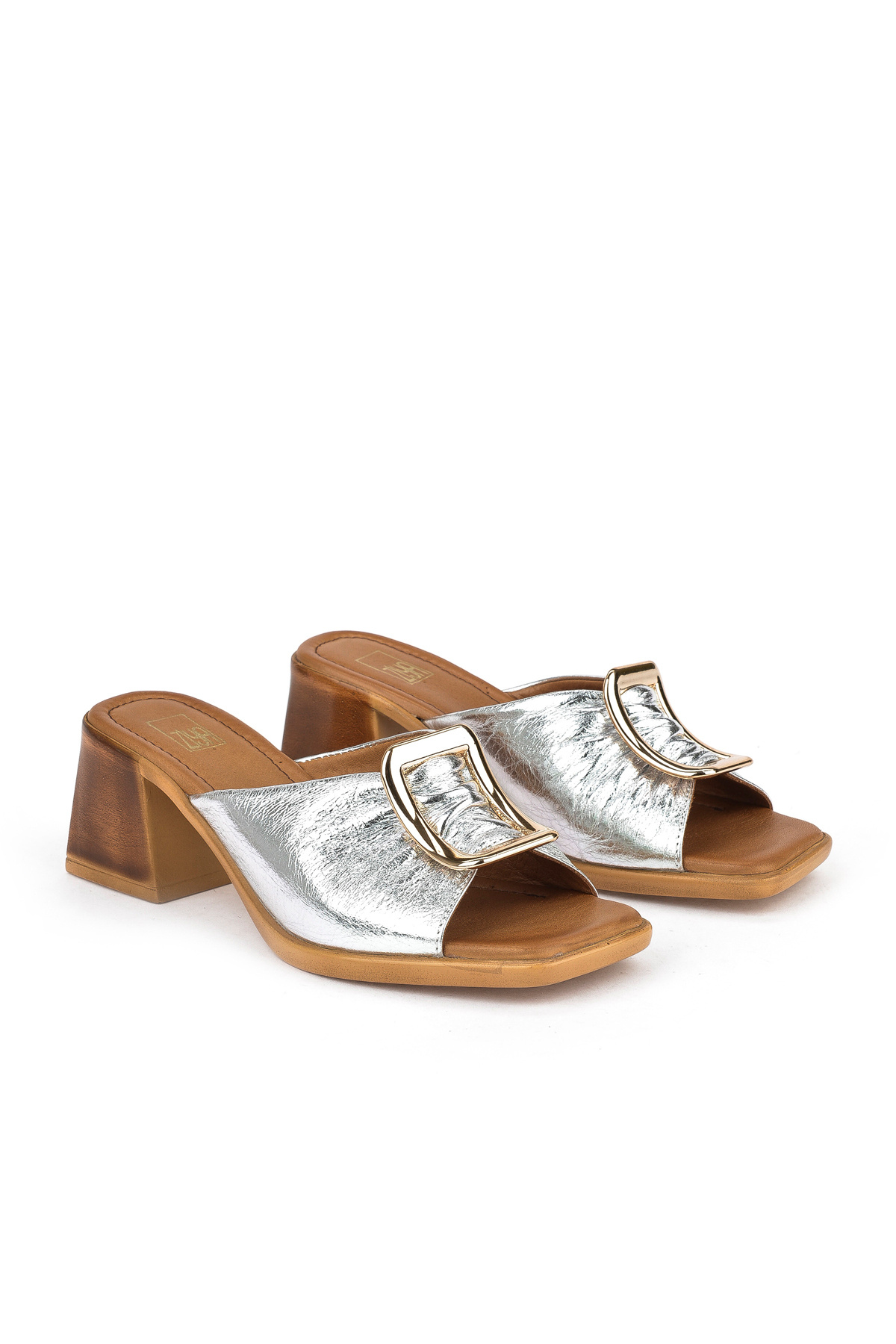 Ziya-Women's Genuine Leather Heeled Slippers 151992 Z19008 Silver 2