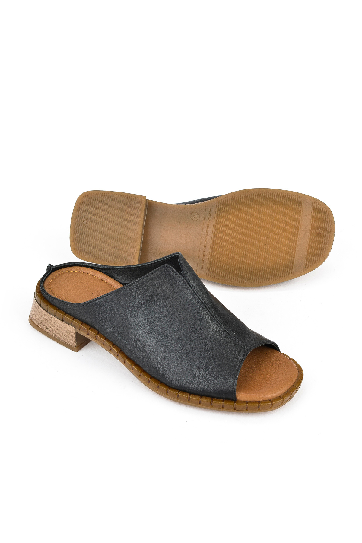 Ziya-Women's Genuine Leather Heeled Slippers 1511047 Z022 Black 4