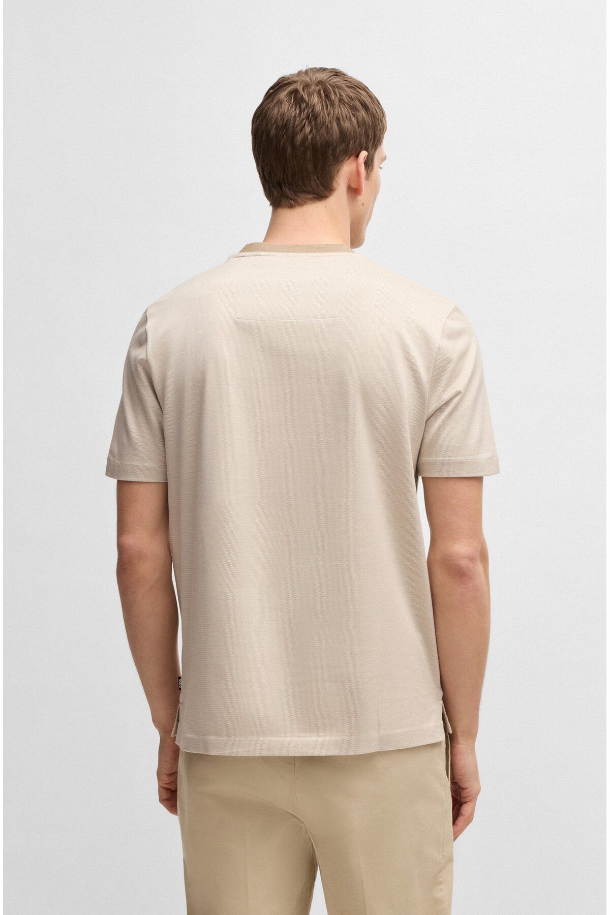 BOSS-Men's Regular Fit Contrast Round Neck Cotton Short Sleeve Beige T-Shirt 50534030 -275 4