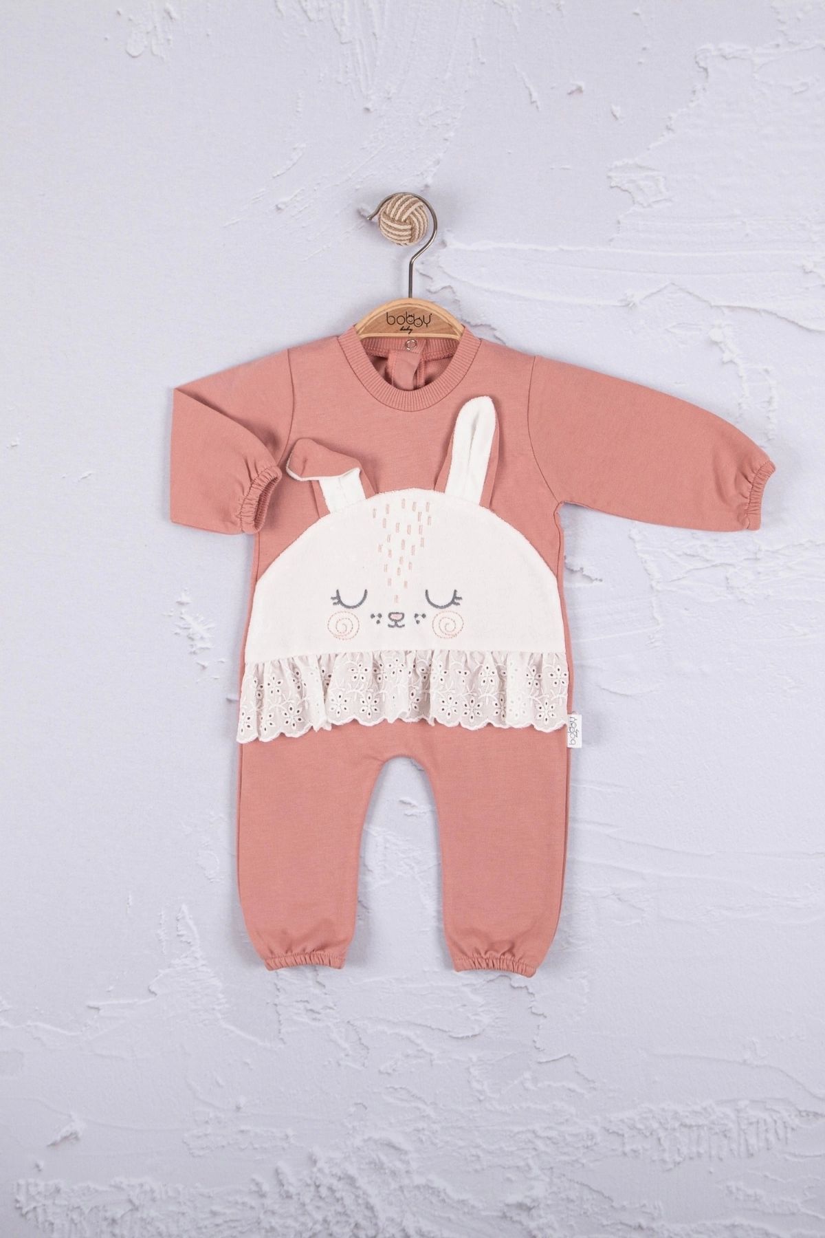 Nemere-Rabbit Embroidered Laced 100% Cotton Baby Girl Jumpsuit 2