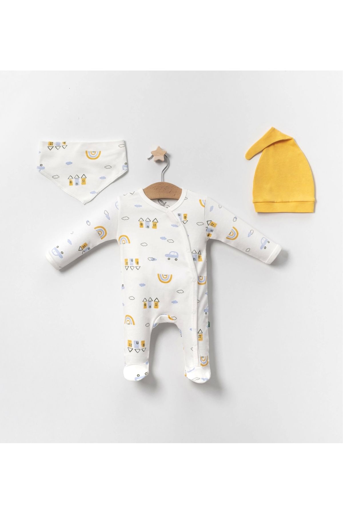 Nemere-Yellow 4-Piece Baby Boy Rompers with Car Pattern 3