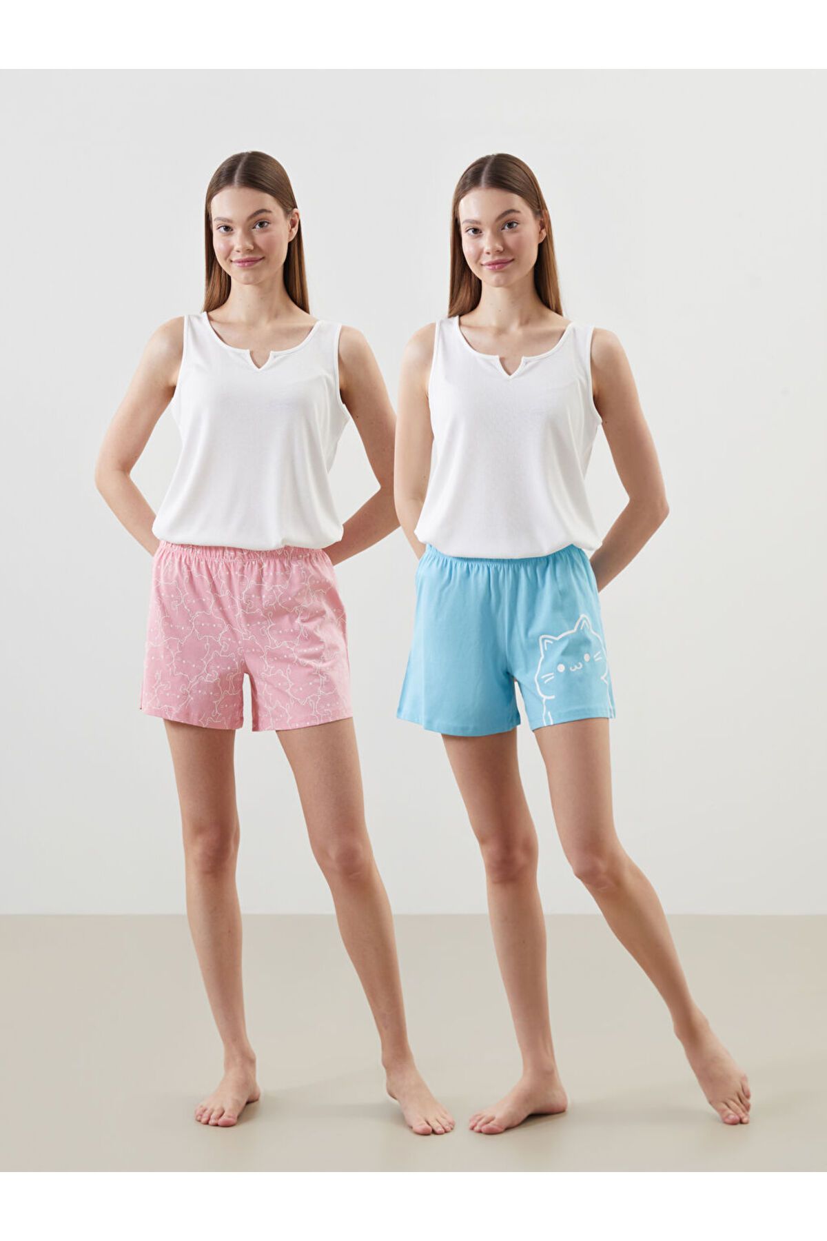 LC Waikiki Yeni Sezon Beli Lastikli Baskili Kadin Sort Pijama Alti 2'li - S5CC85Z8