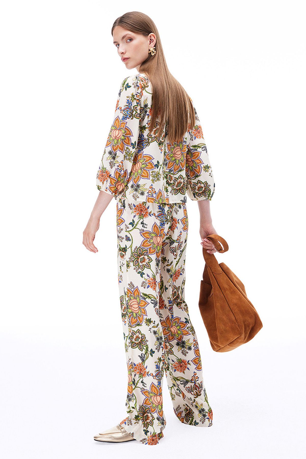 Perspective-Sahras Comfortable Fit Flower Pattern Long Length Multicolor Trousers 4