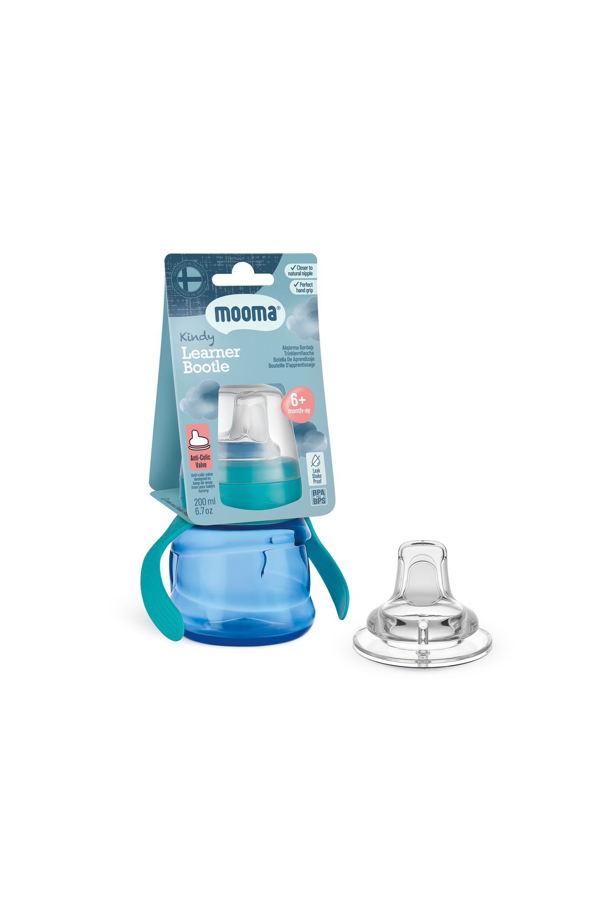 MOOMA Kindy Su Alıştırma Bardağı 200 ml 6+ Ay - Aqua Blue