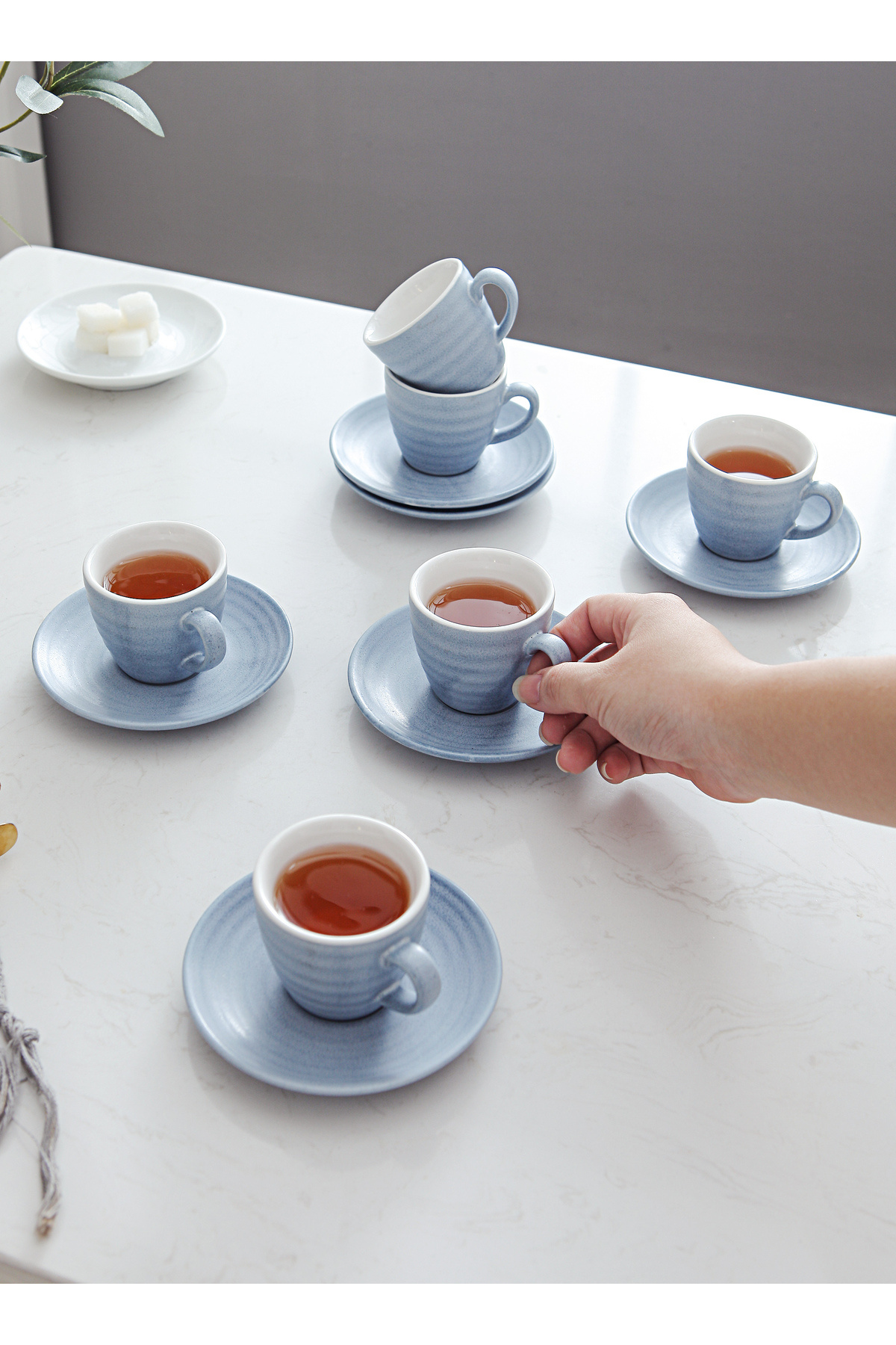 sharpdo-12-Piece Kiln Variable Glaze Process Round Linear Ceramic 100 ml Cup And Saucer 6