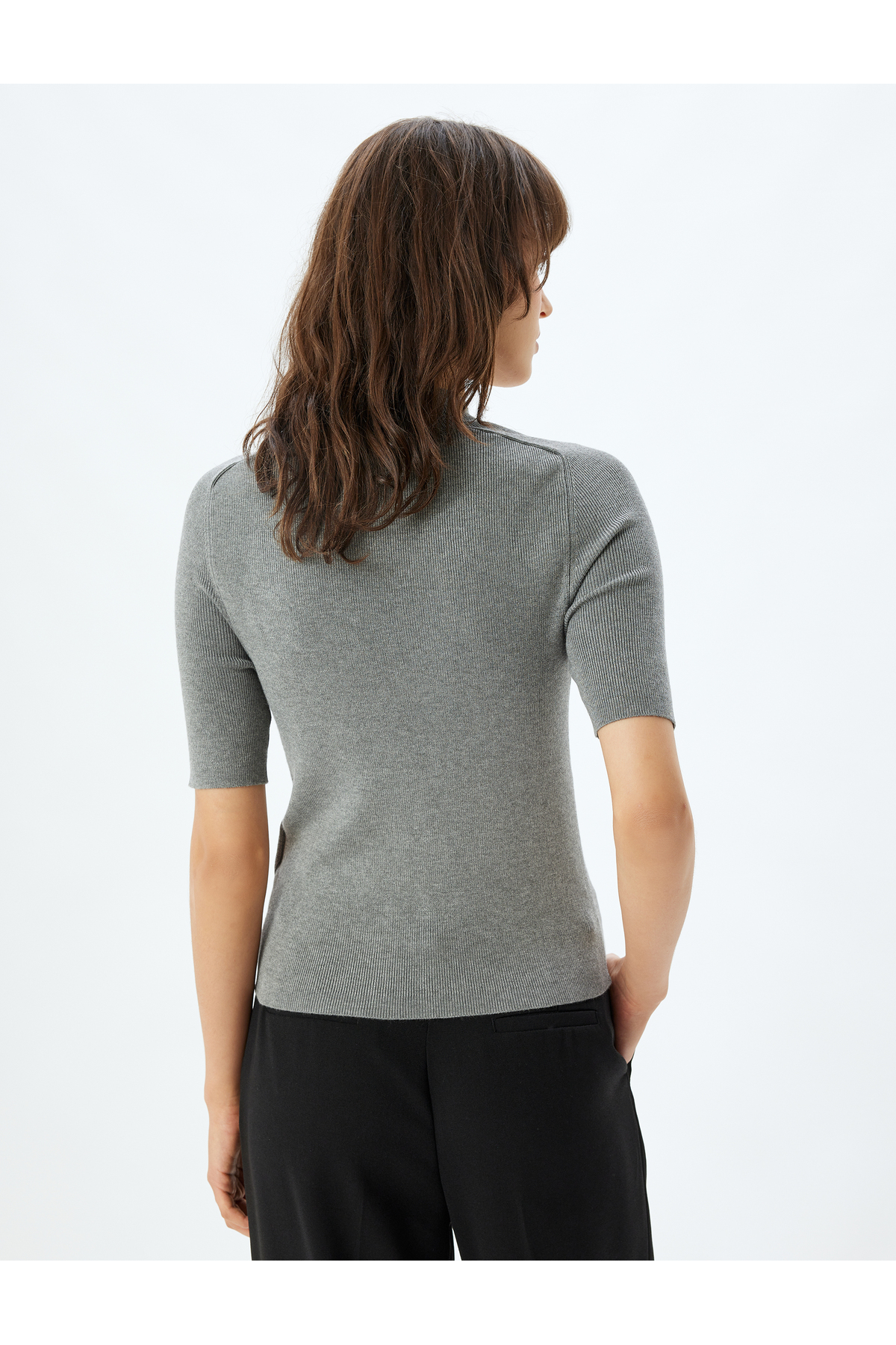 Koton  Kısa Kollu Triko Kazak Dik Yaka Fitilli - Görsel 4