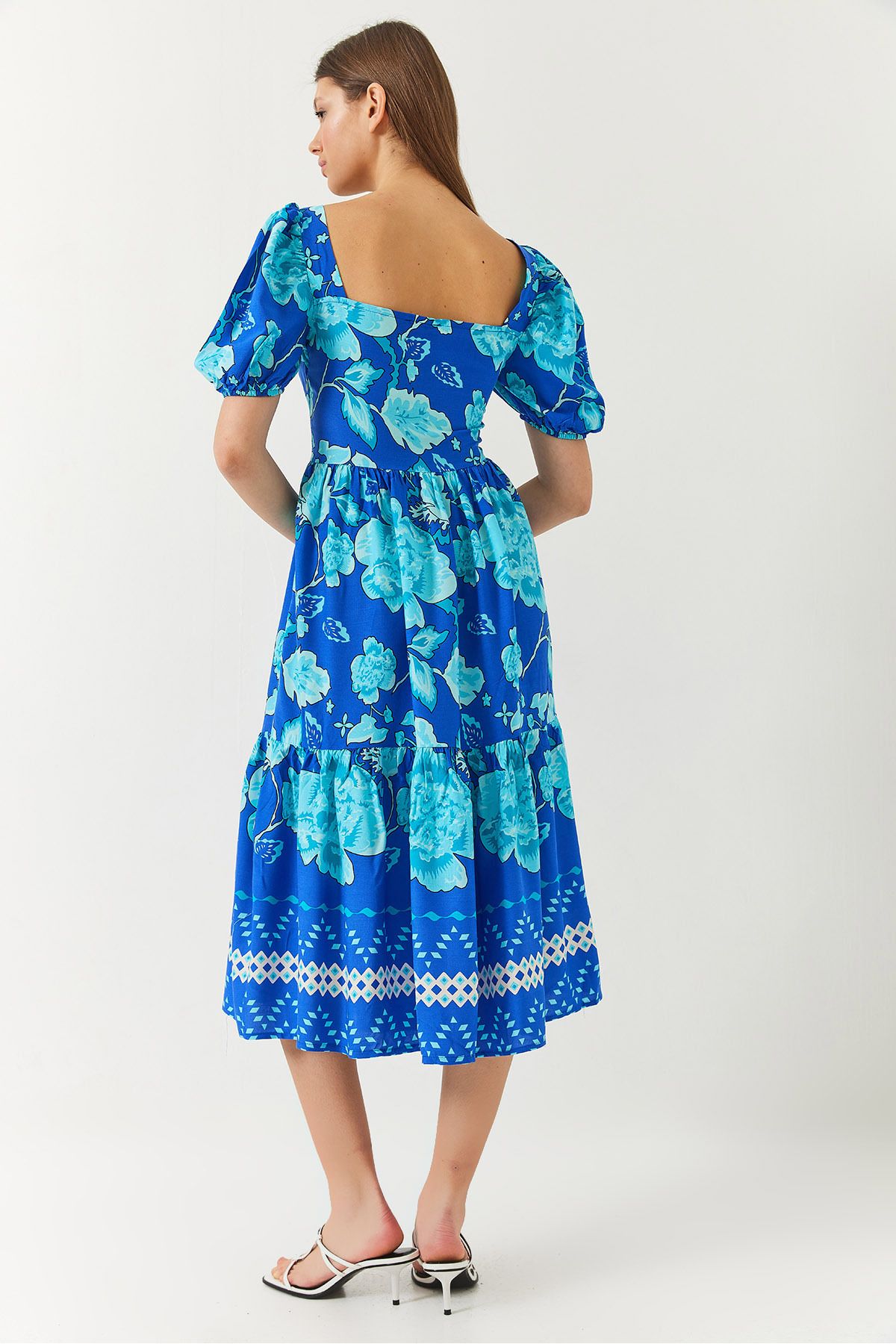 Bianco Lucci-Rochie de damă, cu mâneci pepene verde, cu decolteu pătrat, cu imprimeu Tericoton 60261412 6