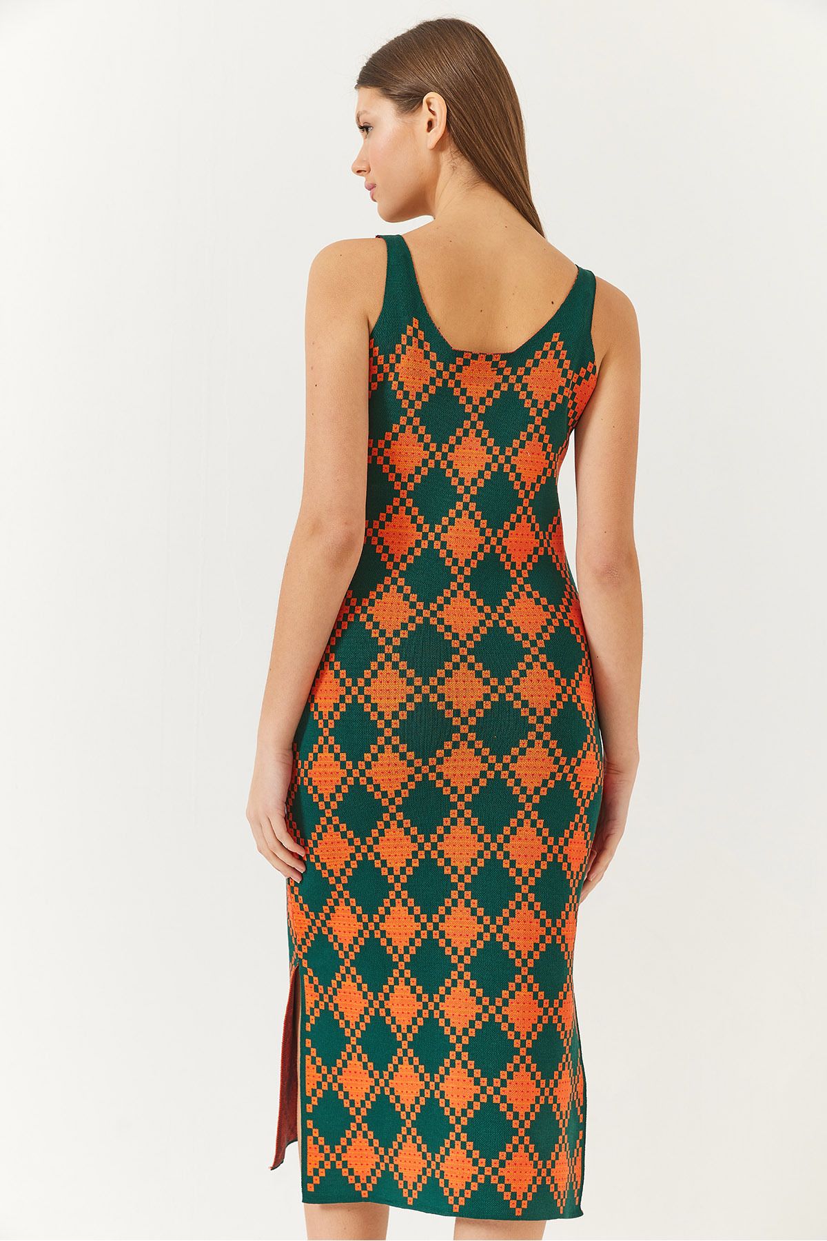 Bianco Lucci-Damen-Jacquardkleid mit Schlitz und detaillierten Trägern 60261403 6