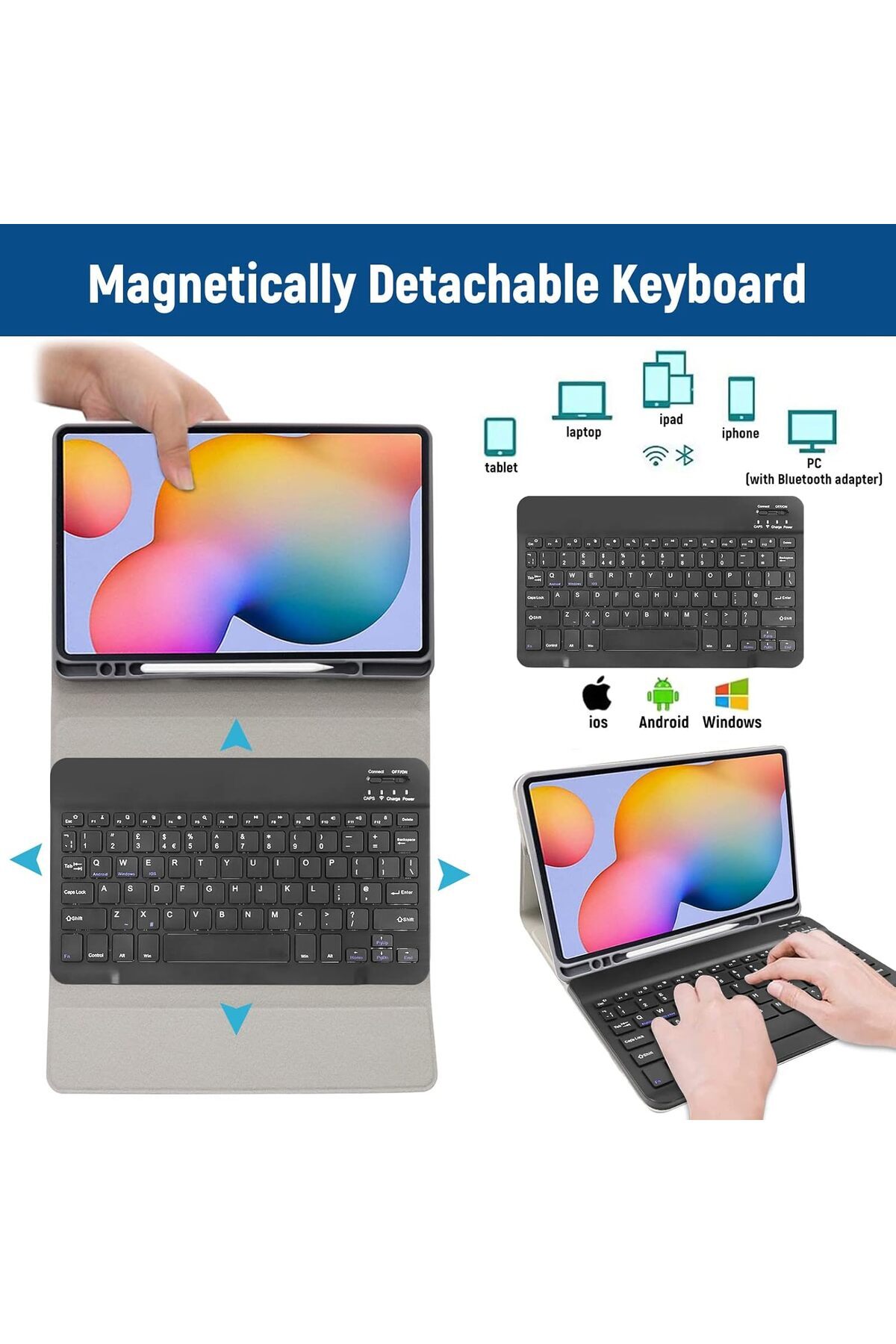 AWH-Keyboard Case for Samsung Galaxy Tab S6 Lite 10.4", Bluetooth UK Layout, Black 4