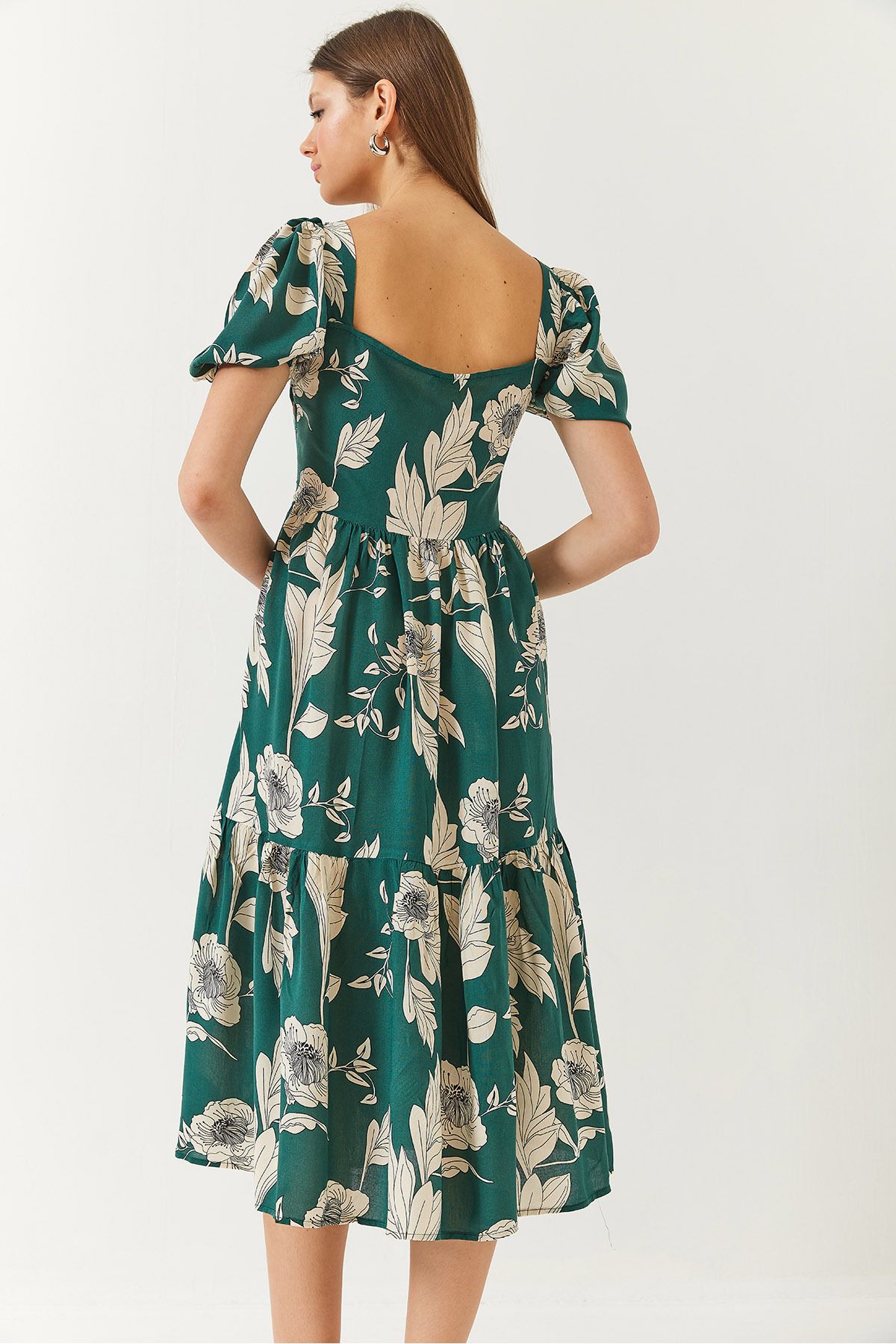 Bianco Lucci-Damenkleid aus Viskose mit quadratischem Ausschnitt und Wassermelonenärmeln und Blumendruck 60261441 6